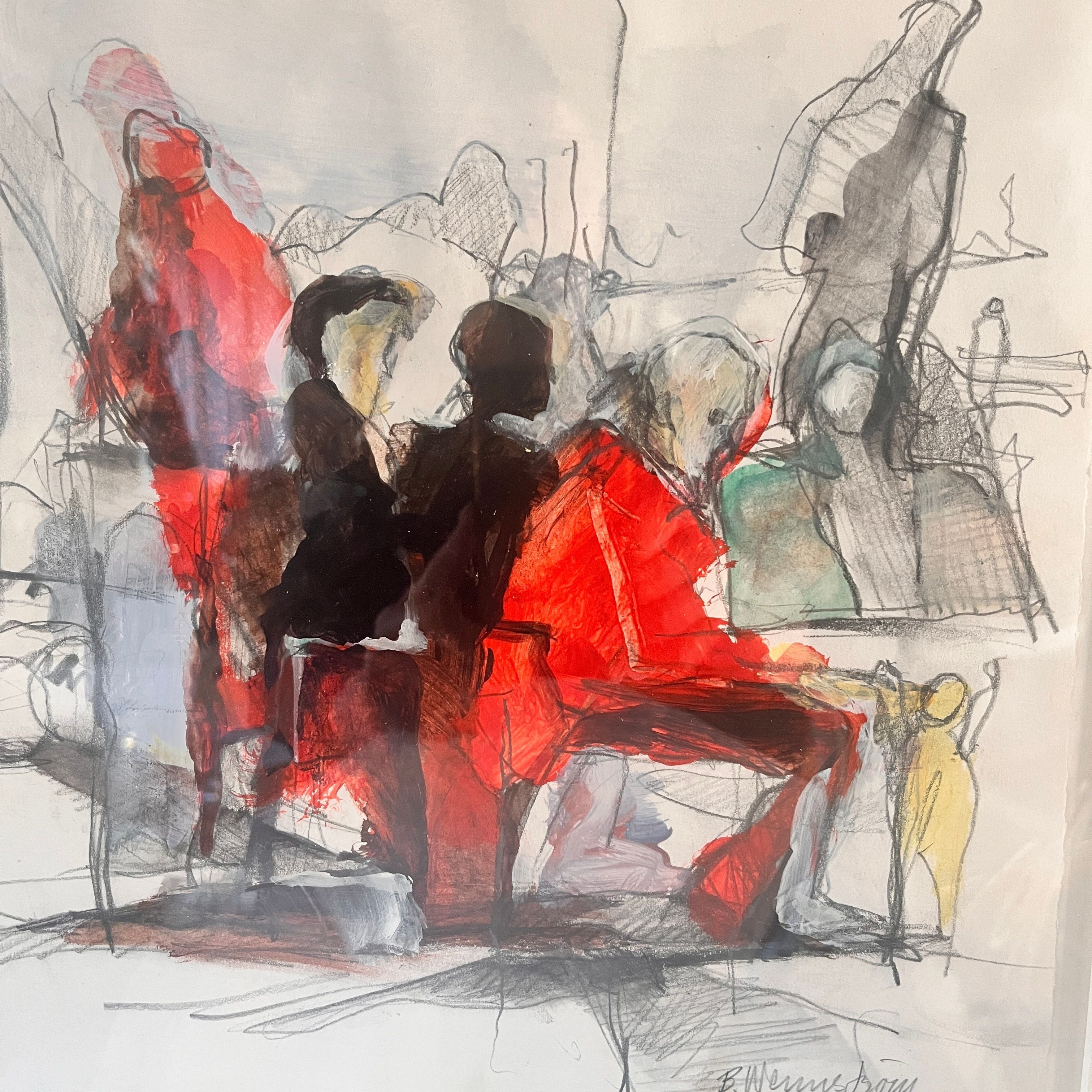 Berndt Wennström – Composition — abstract figures in vibrant red tones