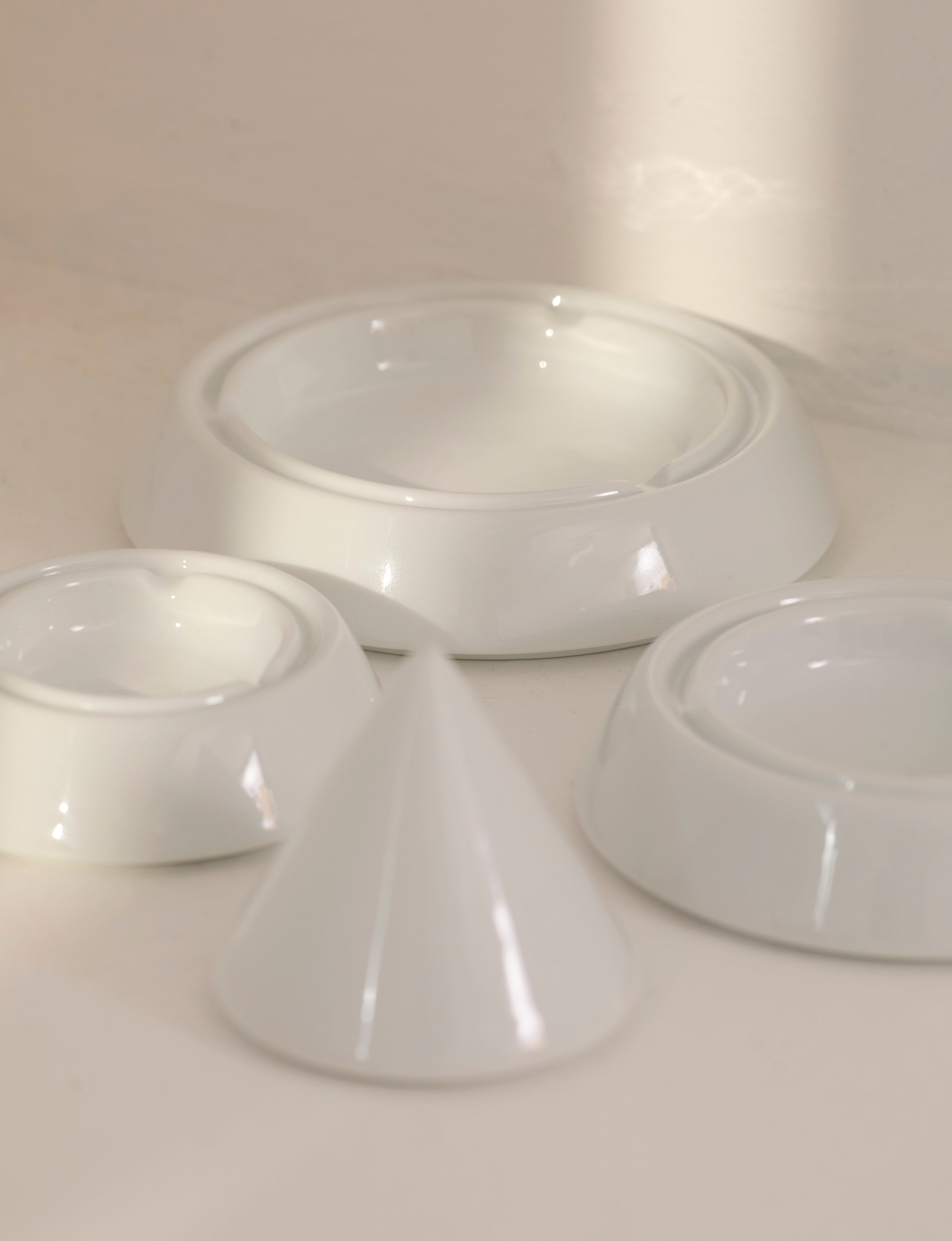 Pyramid Multi-Layer Organizer Box / Ashtray in Ceramic — back view of white ceramic pieces