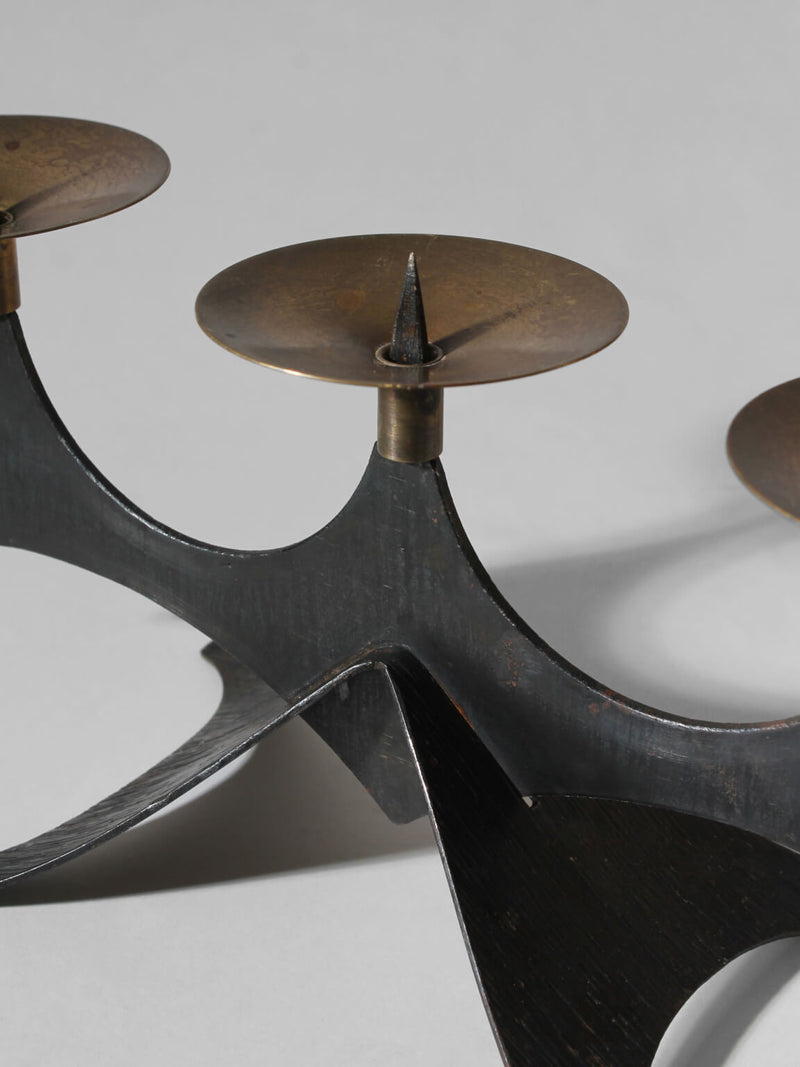 Mid-Century Brutalist Cast Iron And Brass Candelabra — detail view