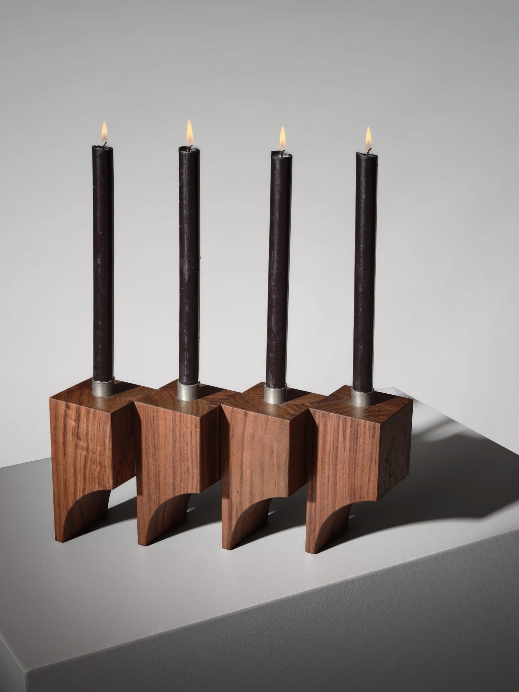 Acer Candle Holder R:4 — back view of wooden base with candles