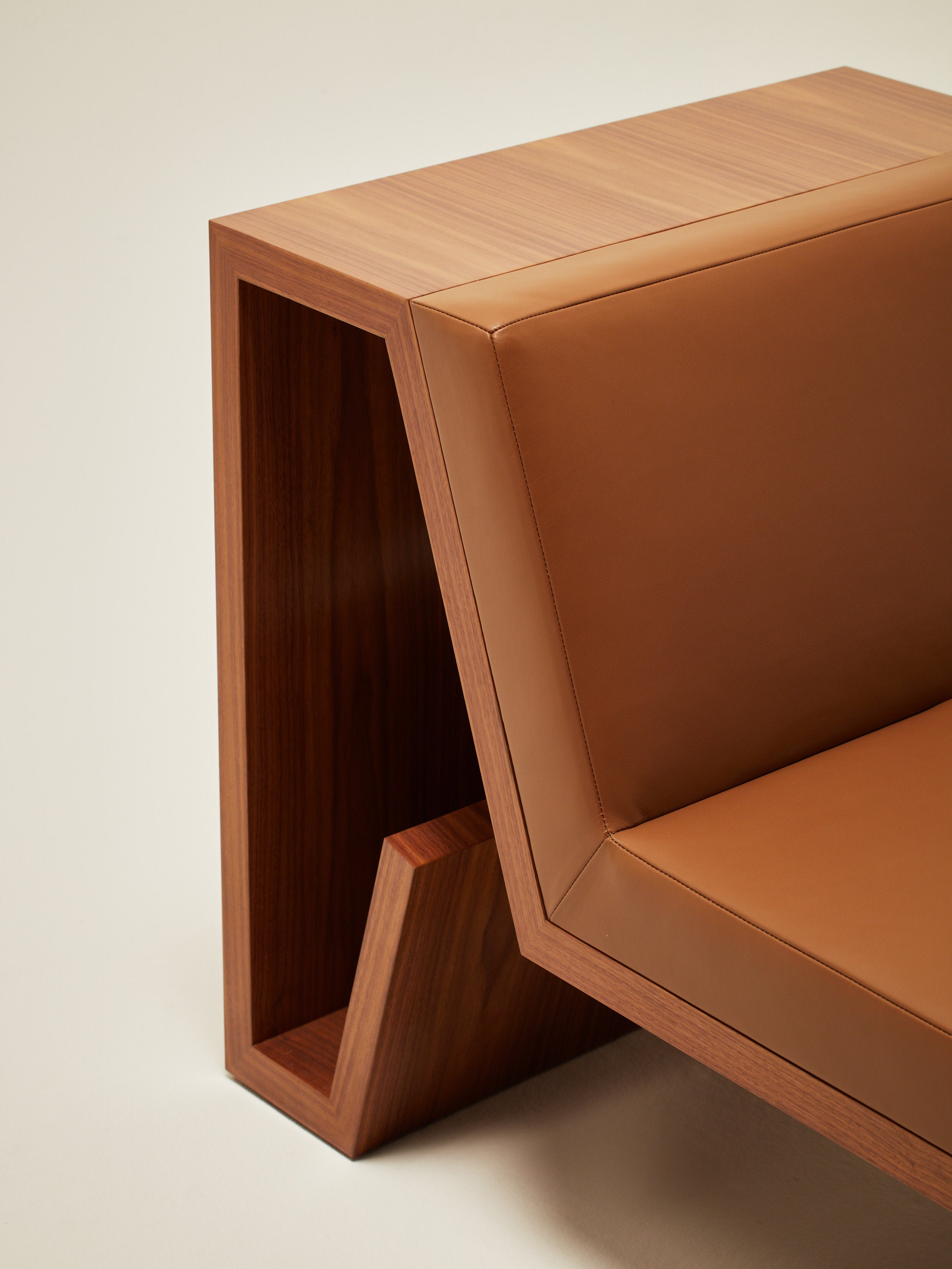 'Continuous' Lounge Chair Handcrafted in Wood Veneer & Leather Upholstery — in context