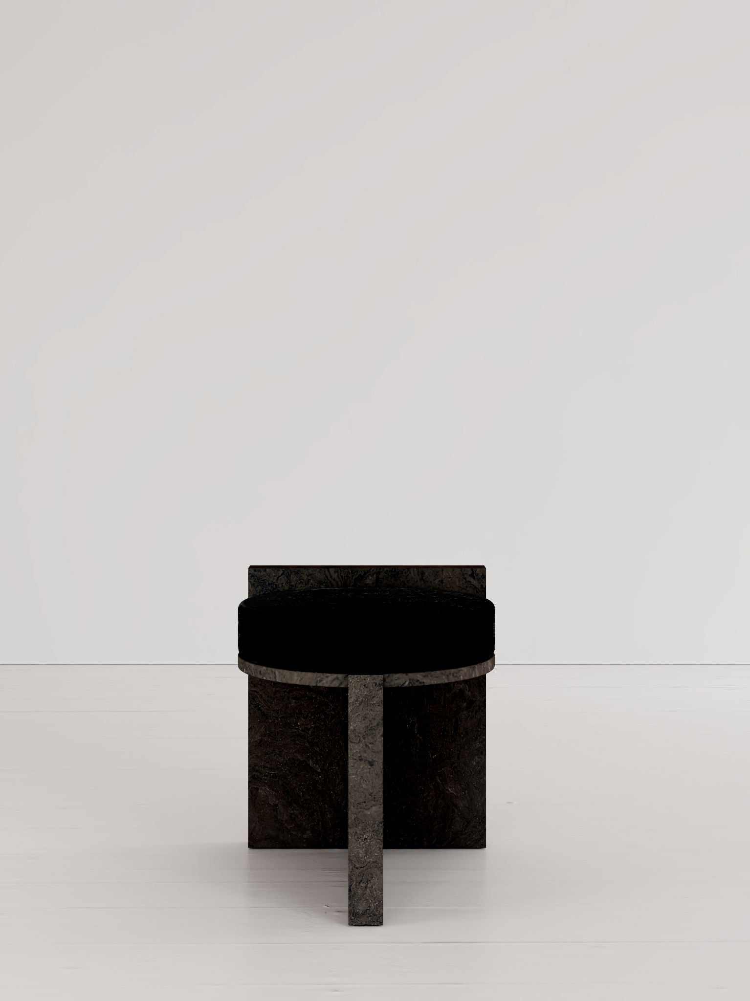 Meï 01' Stool — top view of black upholstered seat