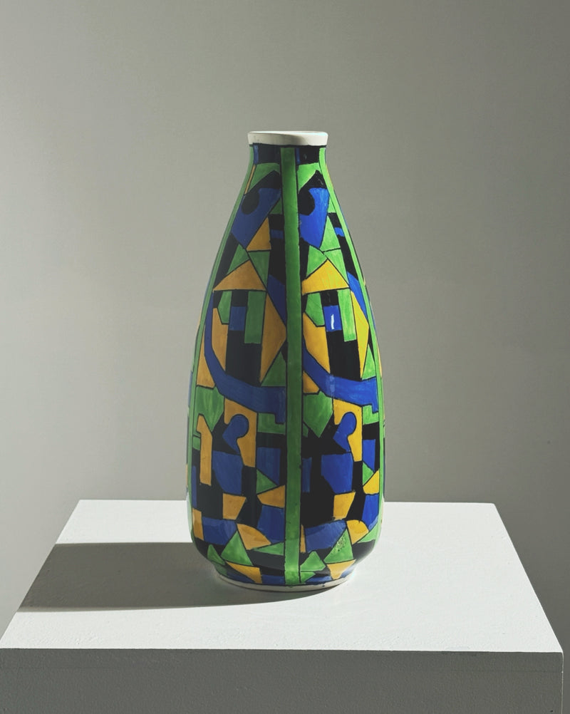 Art Deco ceramic vase by Charles Catteau with geometric mosaic pattern