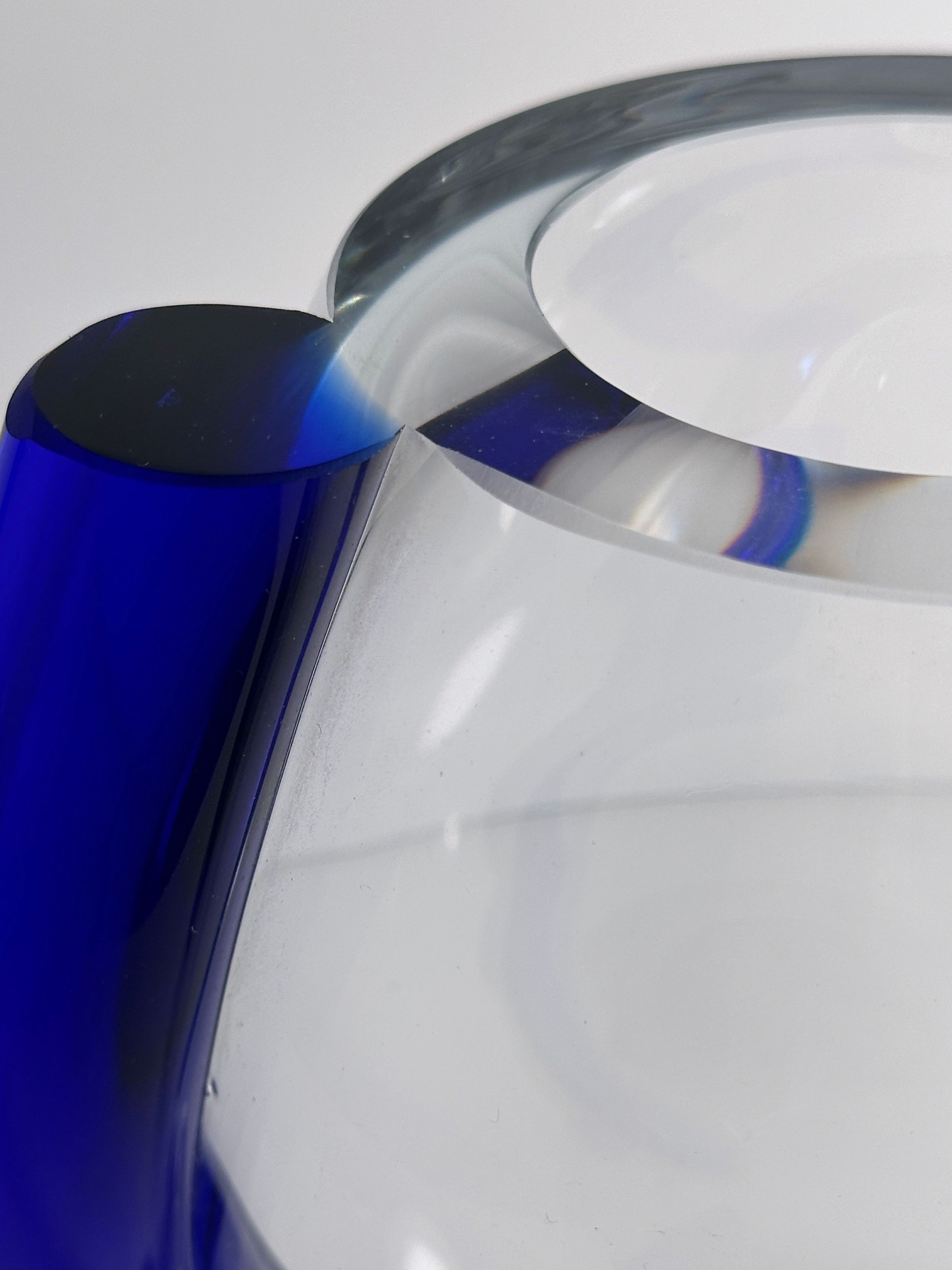Clear crystal glass vase with cobalt blue accent by Krosno design