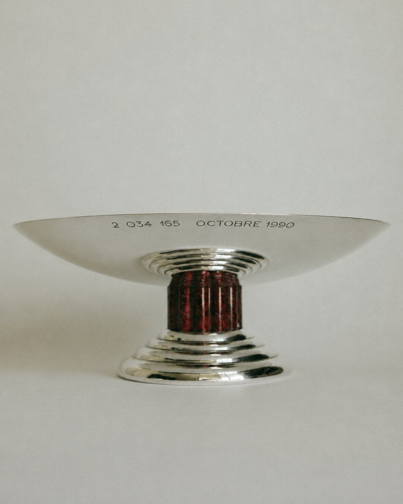 Jean Puiforcat Archival French Art Deco Silver-Plated and Red Lacquer Tazza Centerpiece — additional view