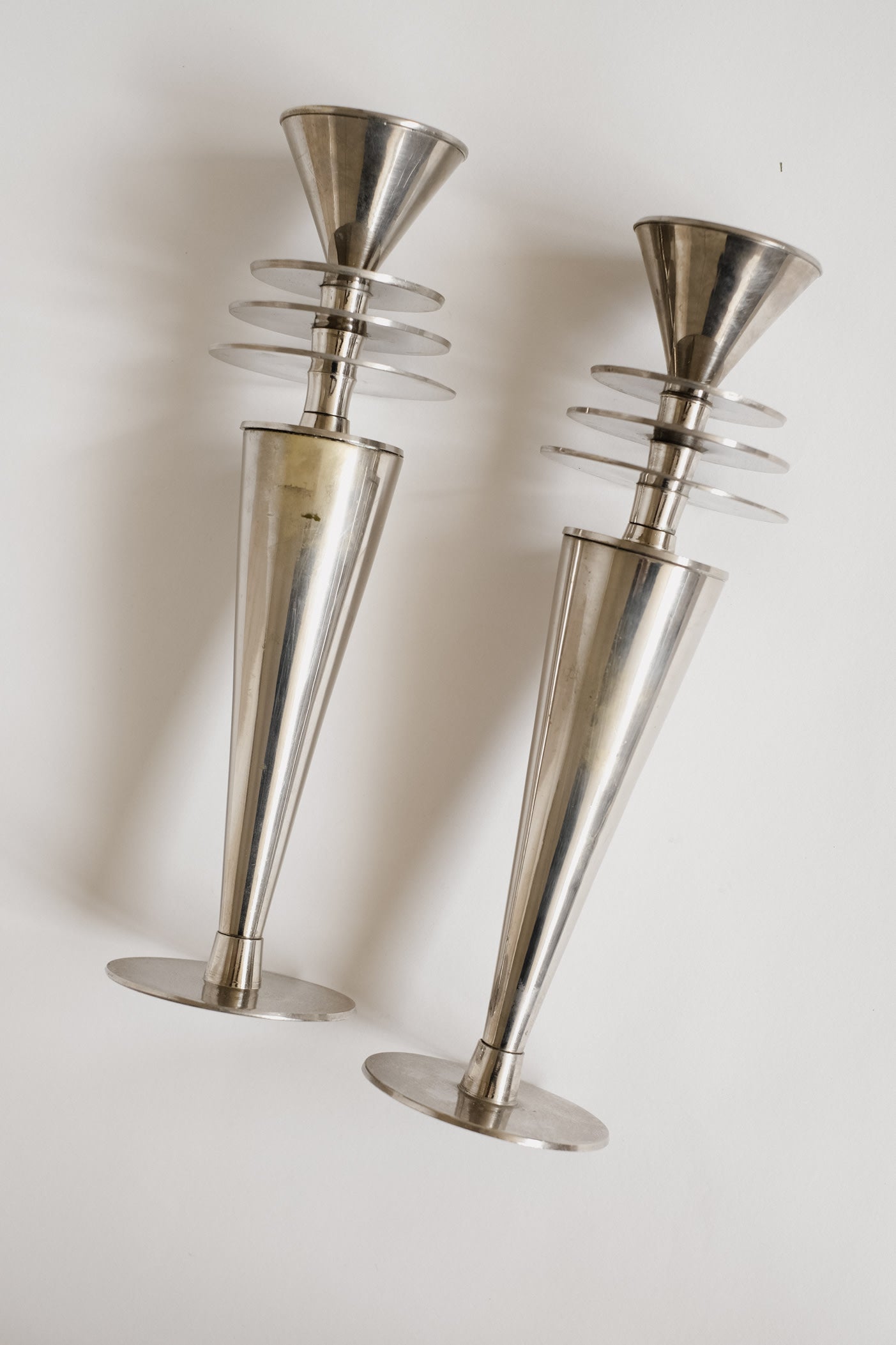 Vintage Art Deco Style Chrome Candlesticks — additional view