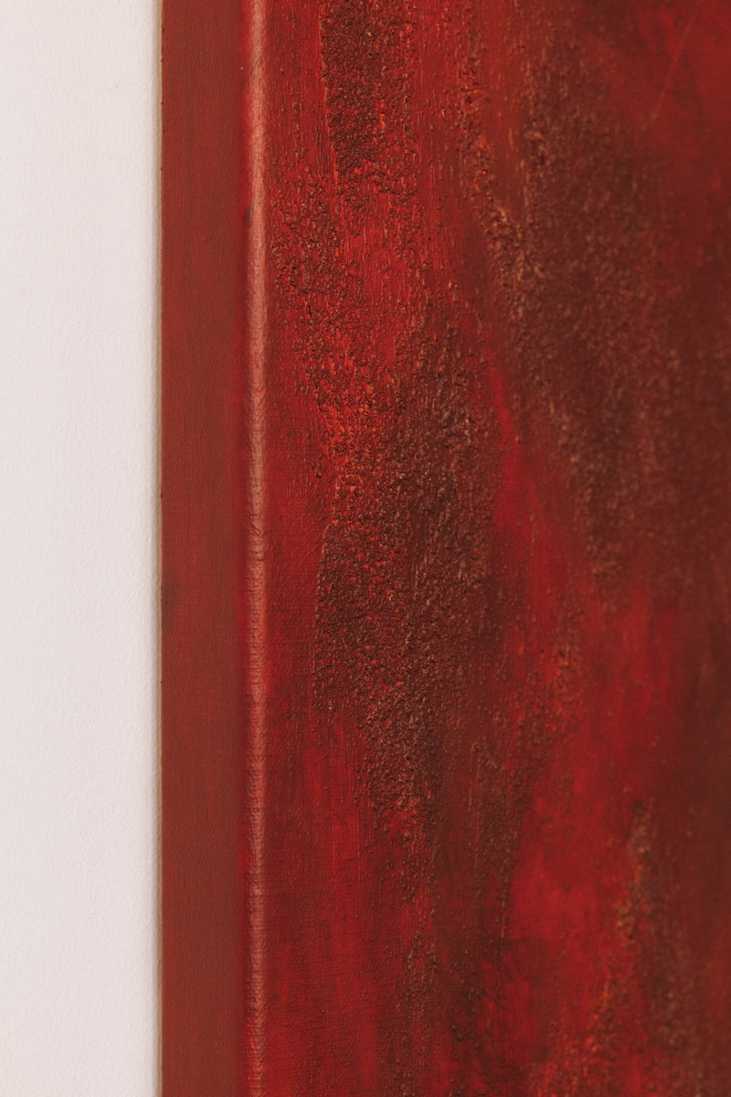 “Terra Cotta” Acrylic Painting — close-up of textured red surface
