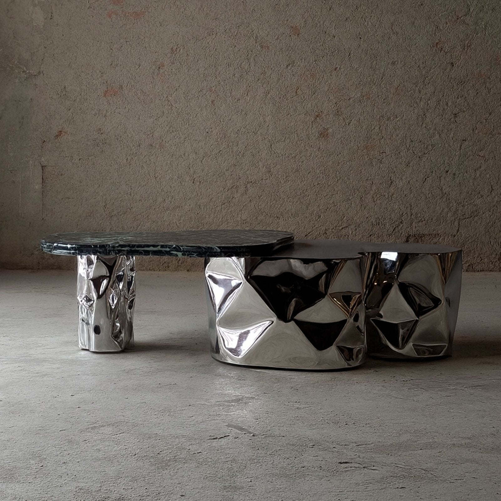 Steel and Stone Coffee Table - Colgada Series by Nitush Aroosh — close-up