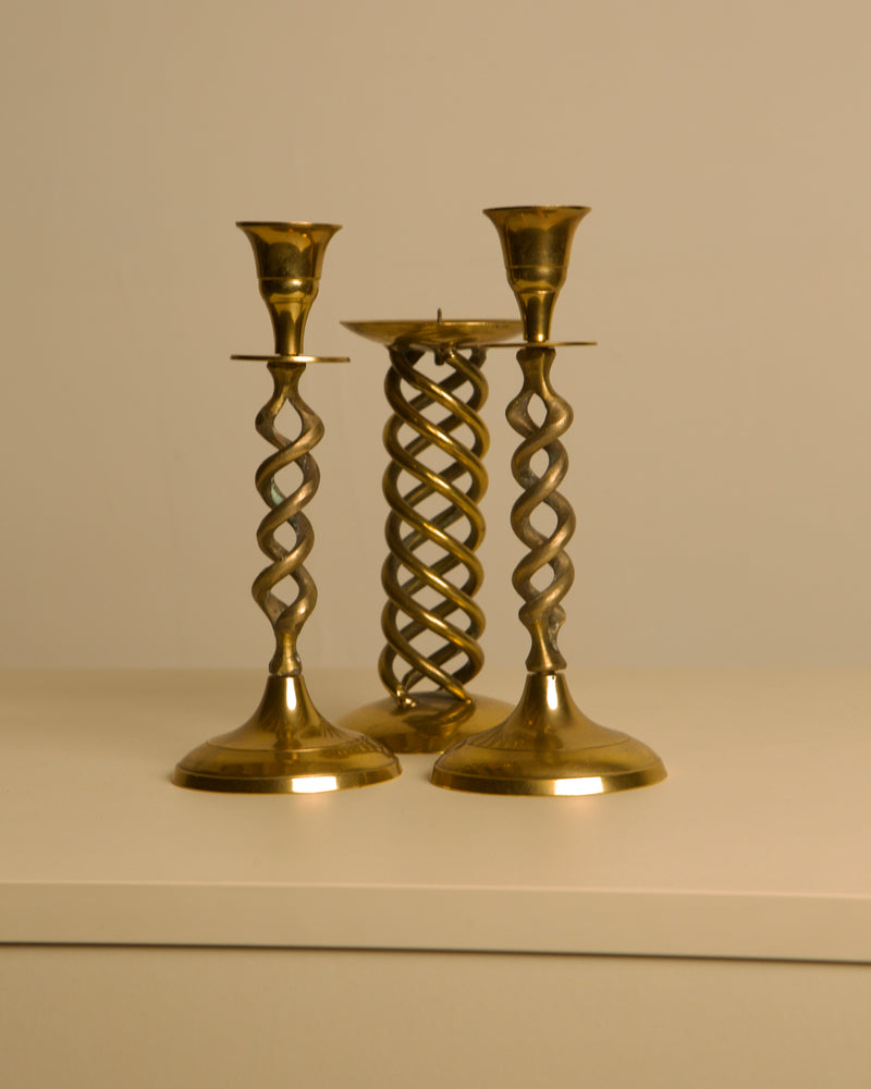 Set of 3 Italian 60's Gold Metal Candleholder by Treaptyque | The Oblist — vintage gold metal design
