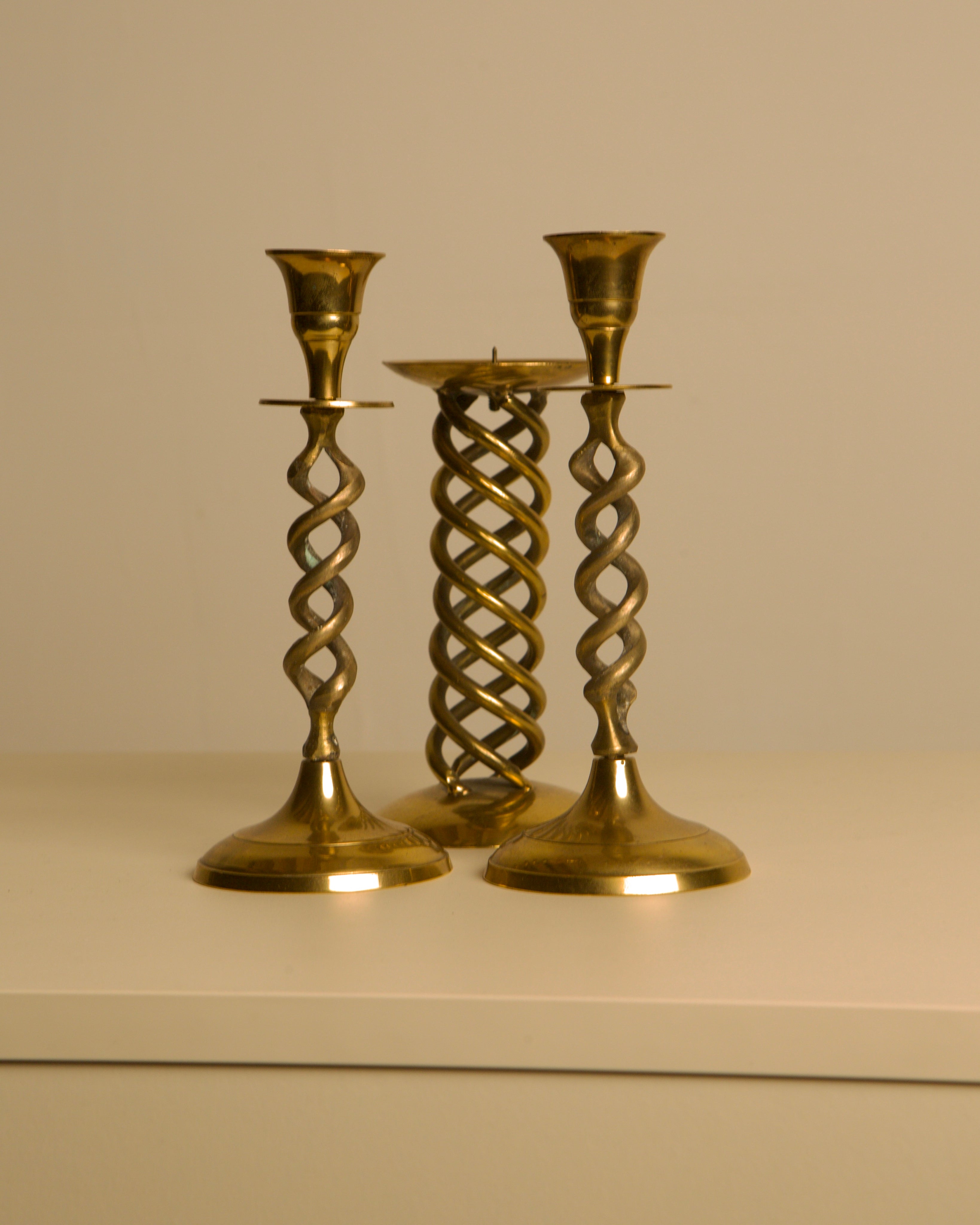 Set of 3 Italian 60's Gold Metal Candleholder by Treaptyque | The Oblist — vintage gold metal design