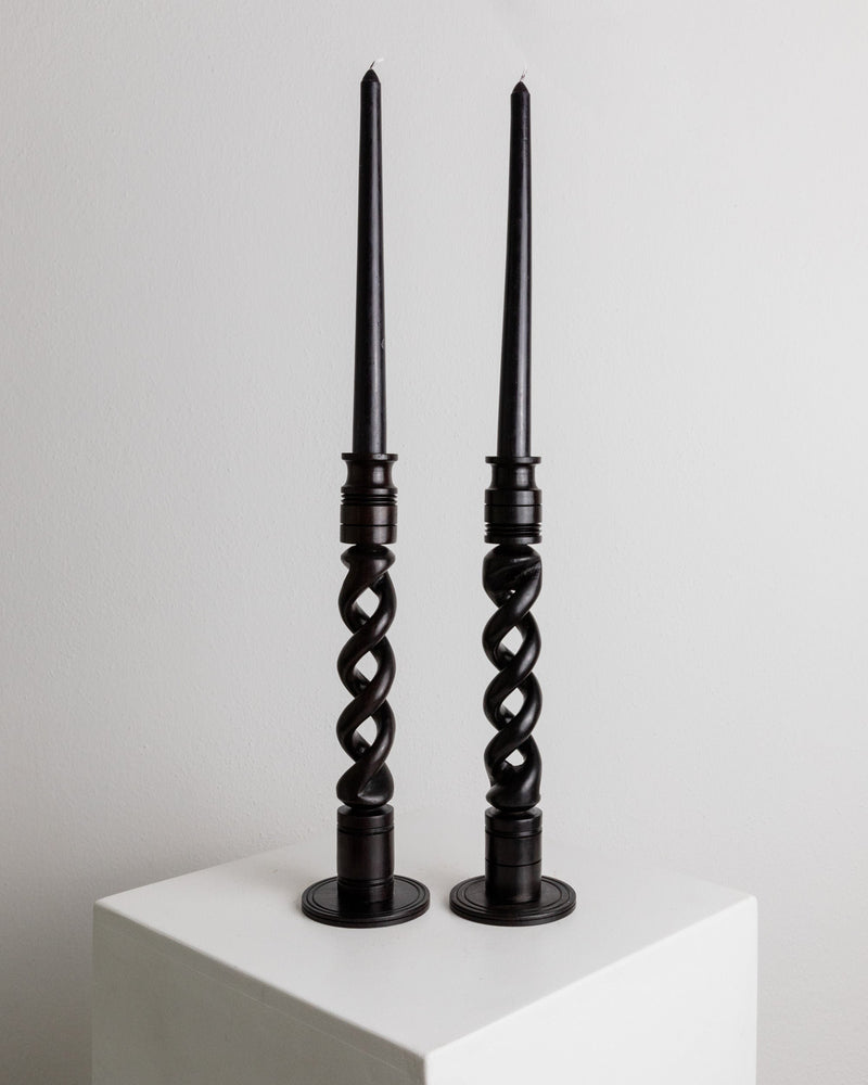 Set of 2 Candle Holders in Dark Wood, Italy 1970s by Bottega Jacobs | The Oblist — dark wood, vintage design