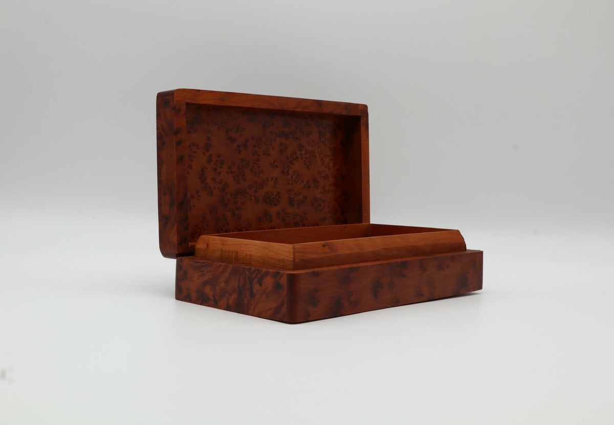 Vintage Moroccan Solid Thuya Burl Wood Box (1970s) — side angle