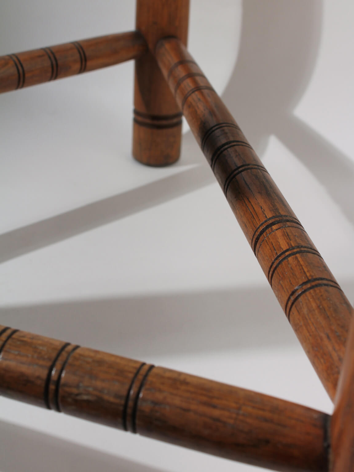 Swedish Carved Oak Monk Chair — top view of carved oak seat and legs