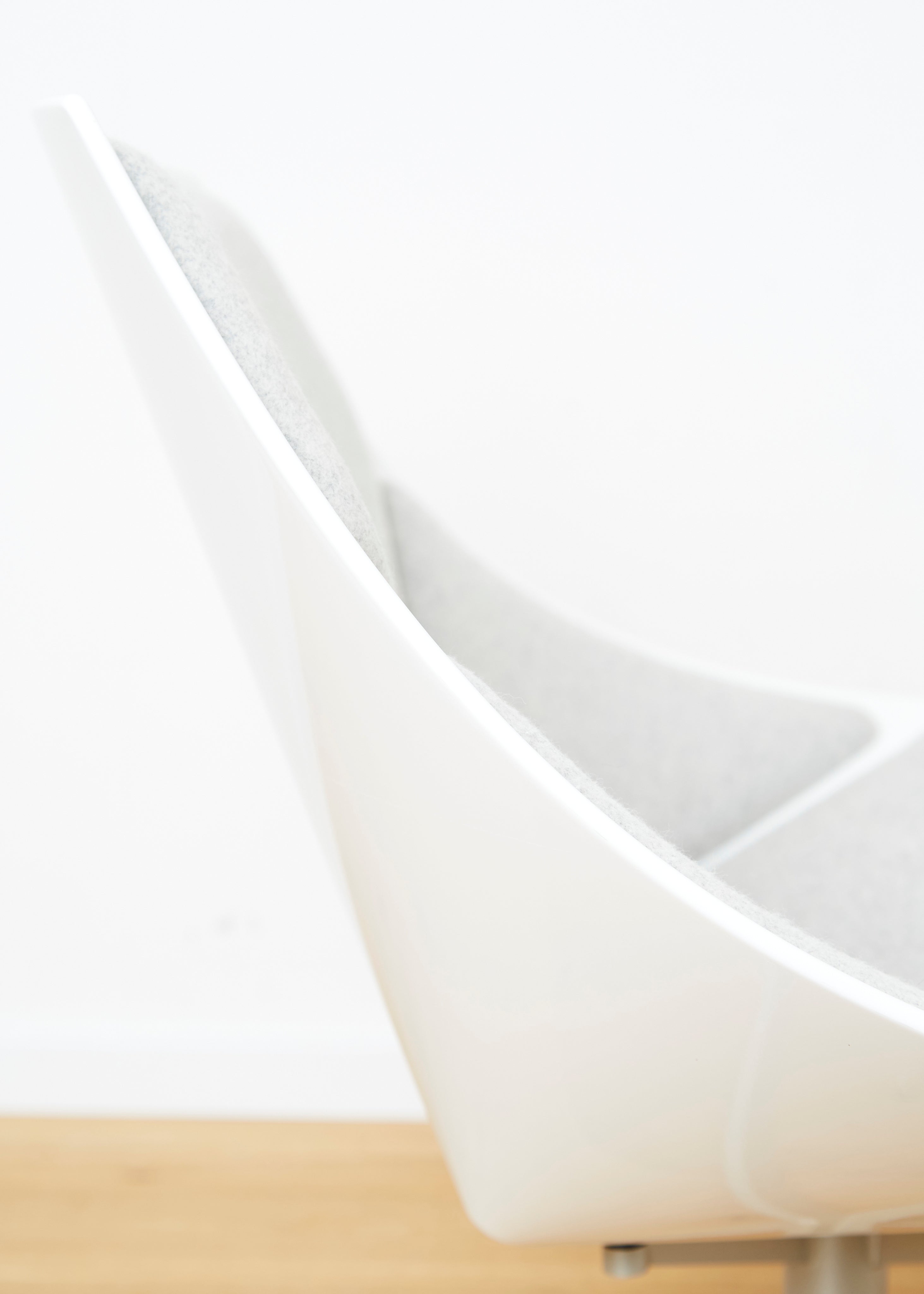 Jehs+Laub JL11 Space Lounge Chair for Fritz Hansen — side view highlighting white shell and gray upholstery