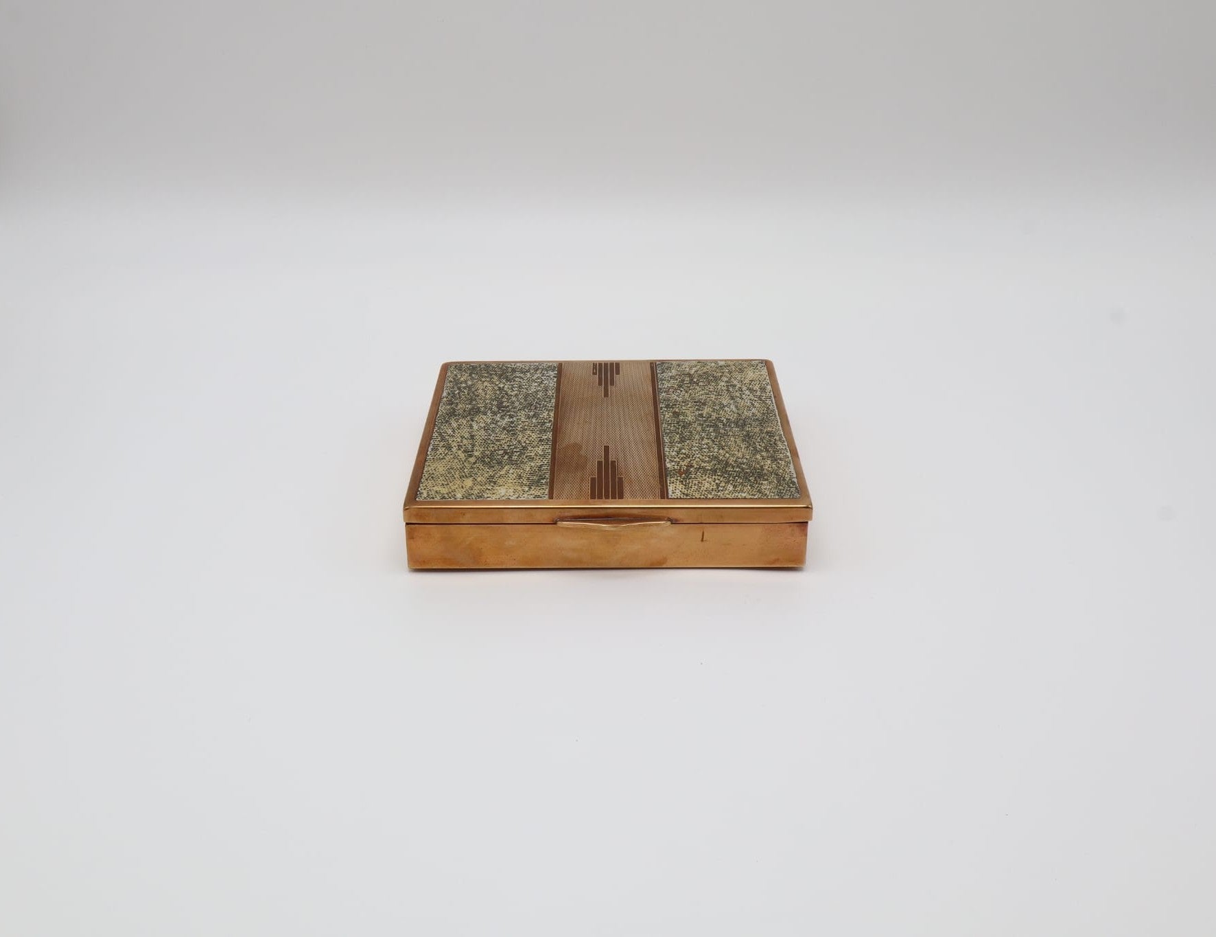 Art Deco Brass & Shagreen-Effect Box – Czechoslovakia (1930s) — side angle