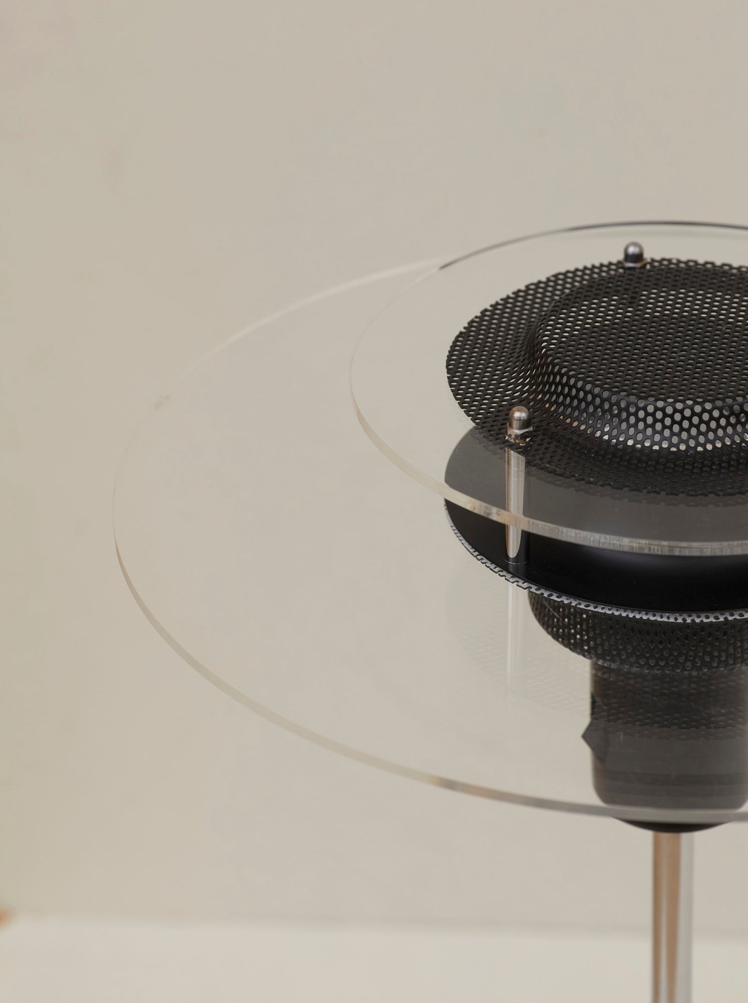 Postmodern Ikea Cirkle Table Lamp C. 1990 — top view showing transparent acrylic shade