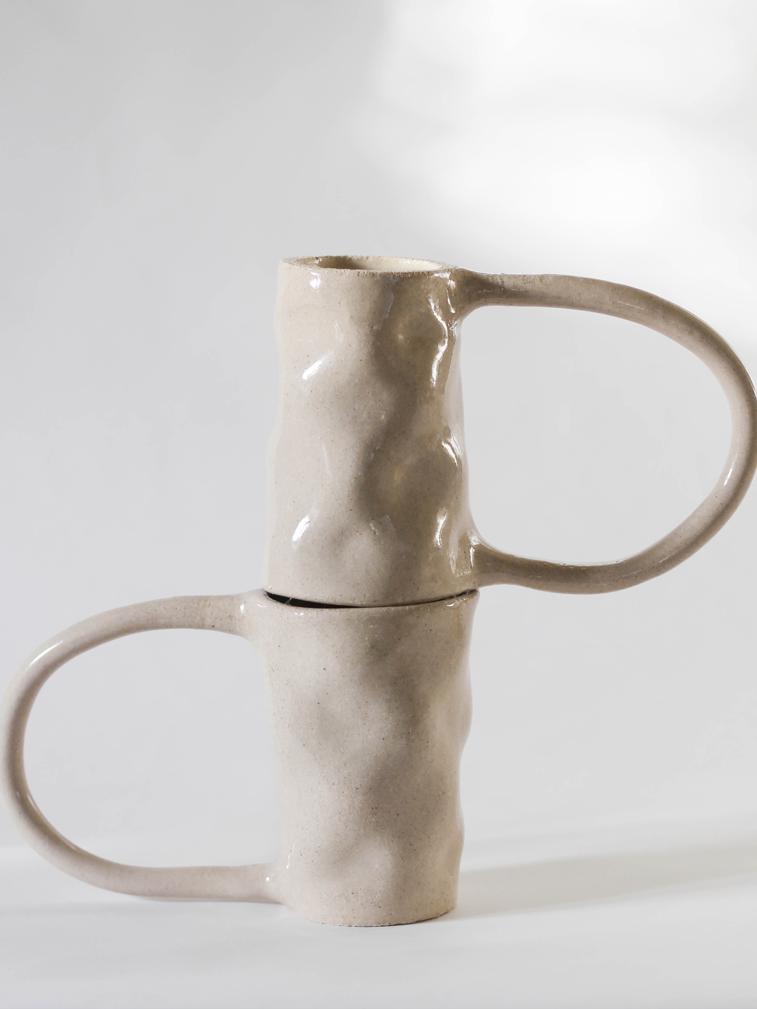 Large Stoneware Coffee Mug — stacked view highlighting textured surface