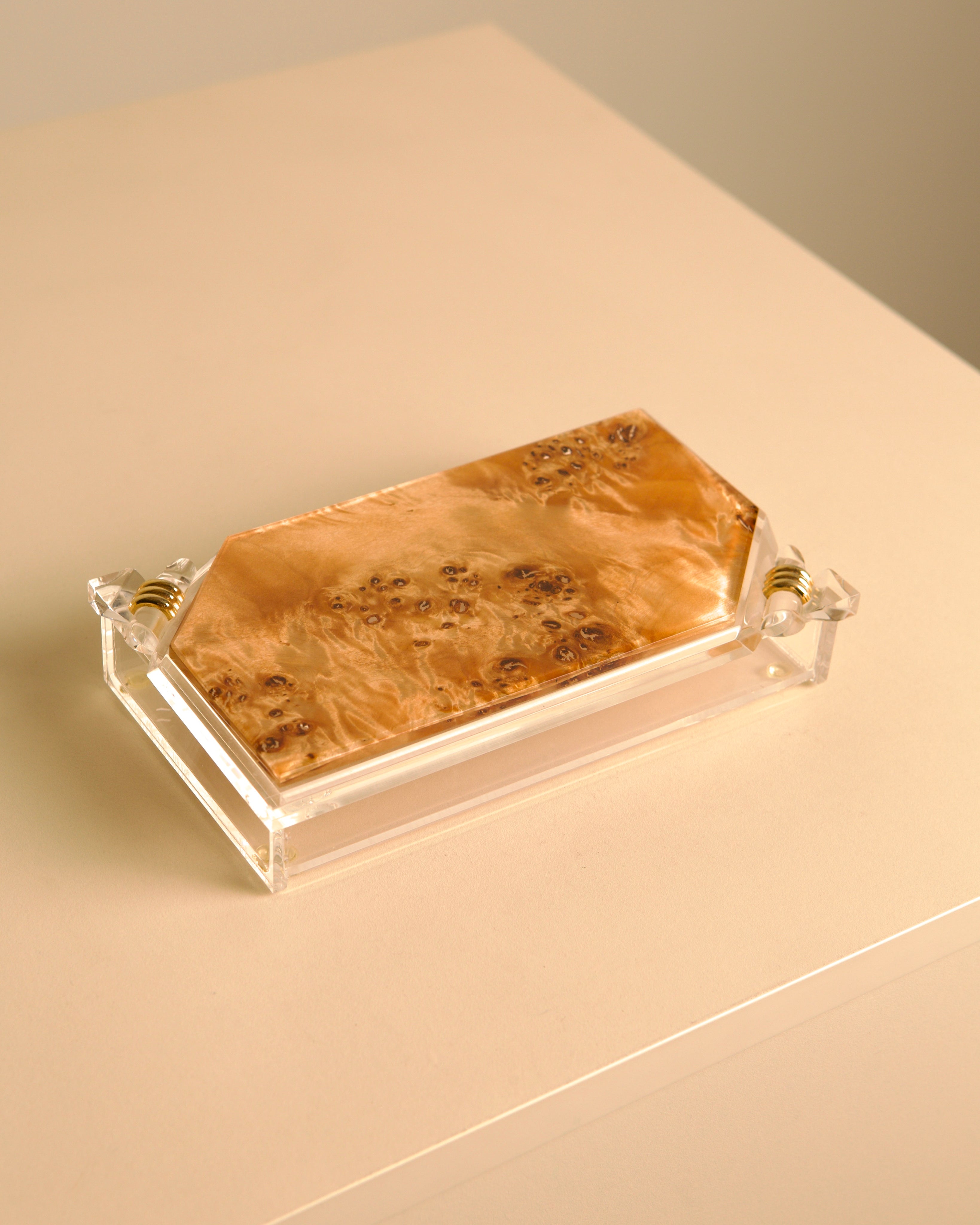 Italian box in wood, plexiglass and brass from the 70s — lifestyle setting