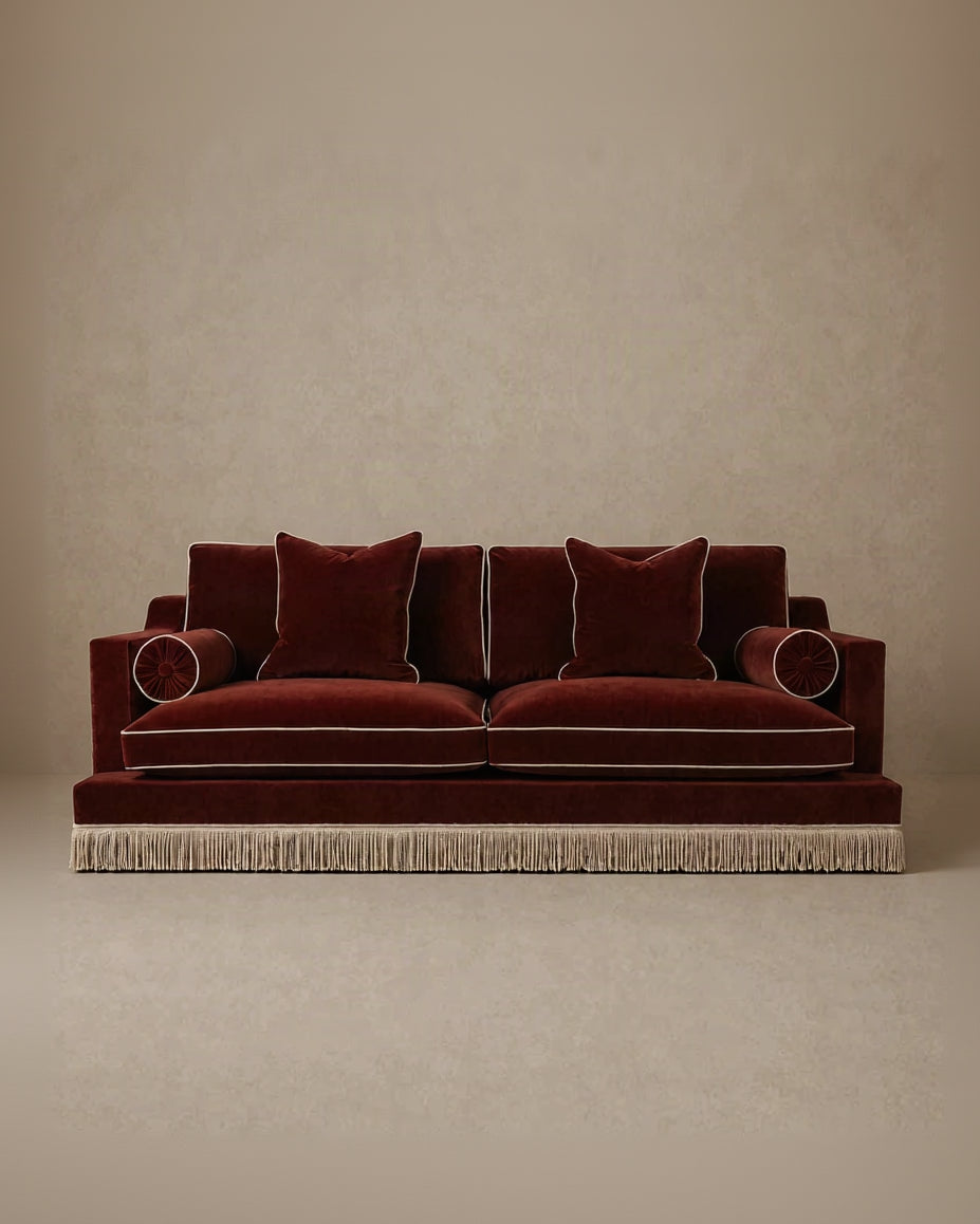 Orlando Sofa 230cm - Velvet Sangria & Cream Bullion Fringe by RIJD Interior | The Oblist