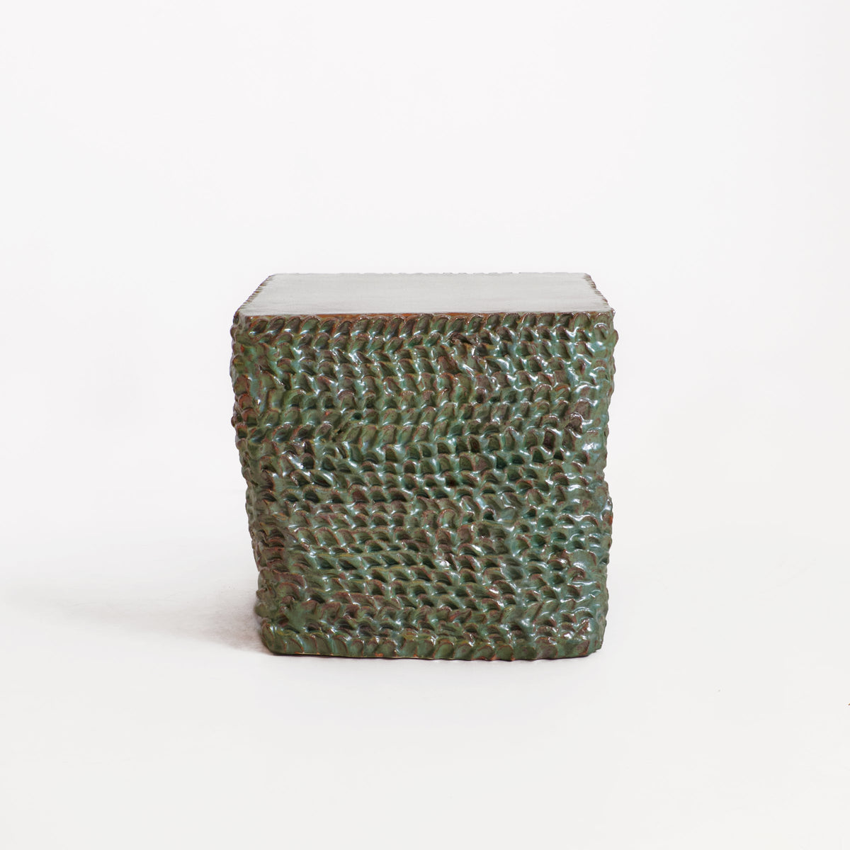 Casa - green textured ceramic side table — detail view
