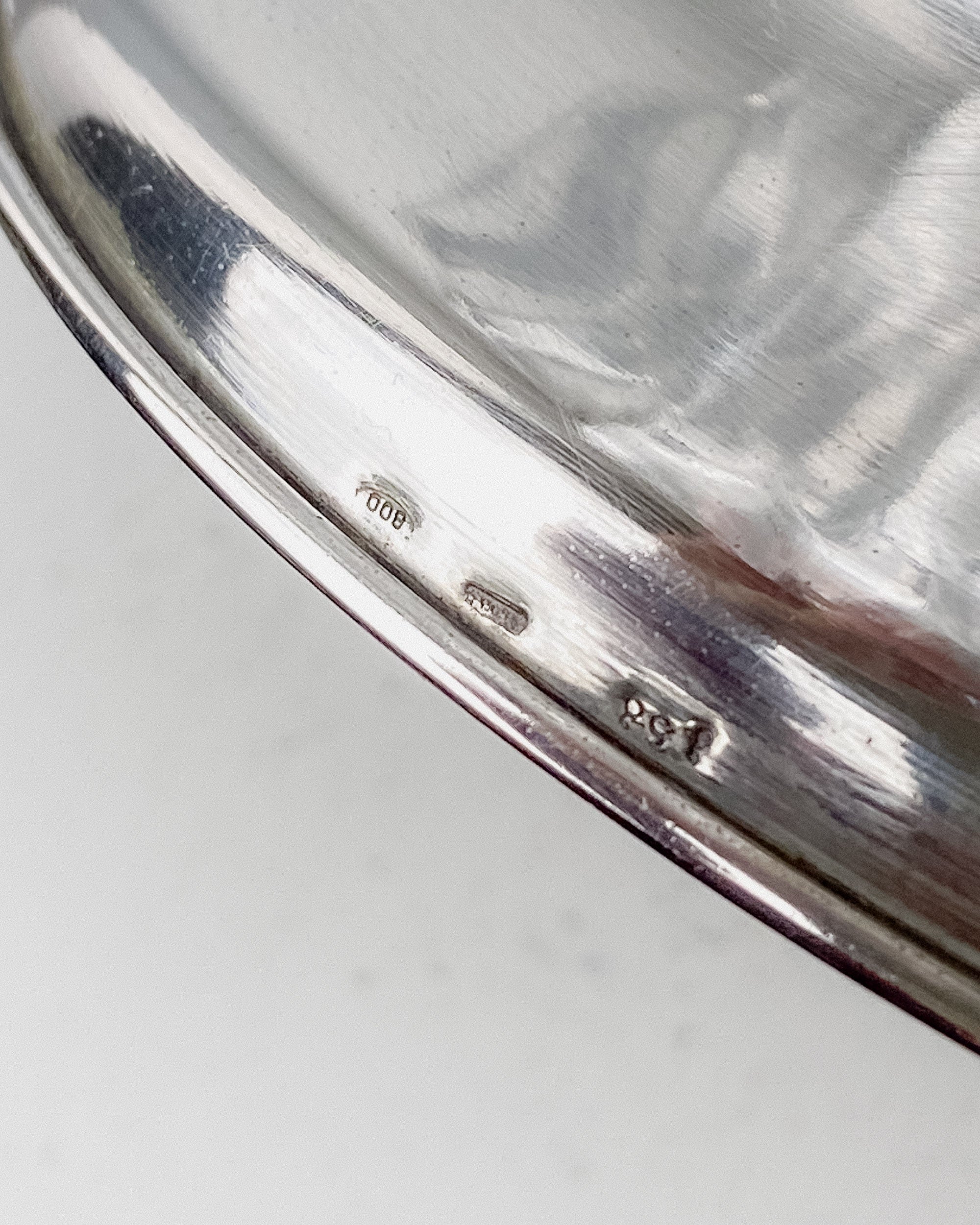 Large Crystal Glass Bowl, Italy 1940s — back view showing clear glass and maker's mark