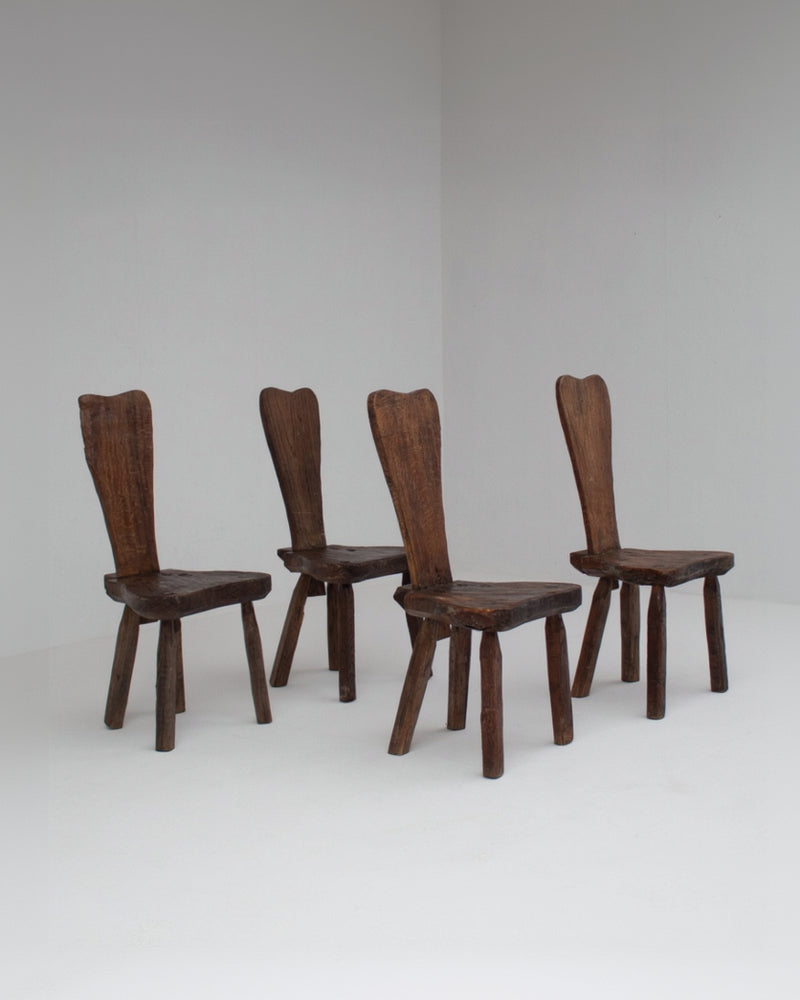Brutalist Oak Stools with Backrests — detail view