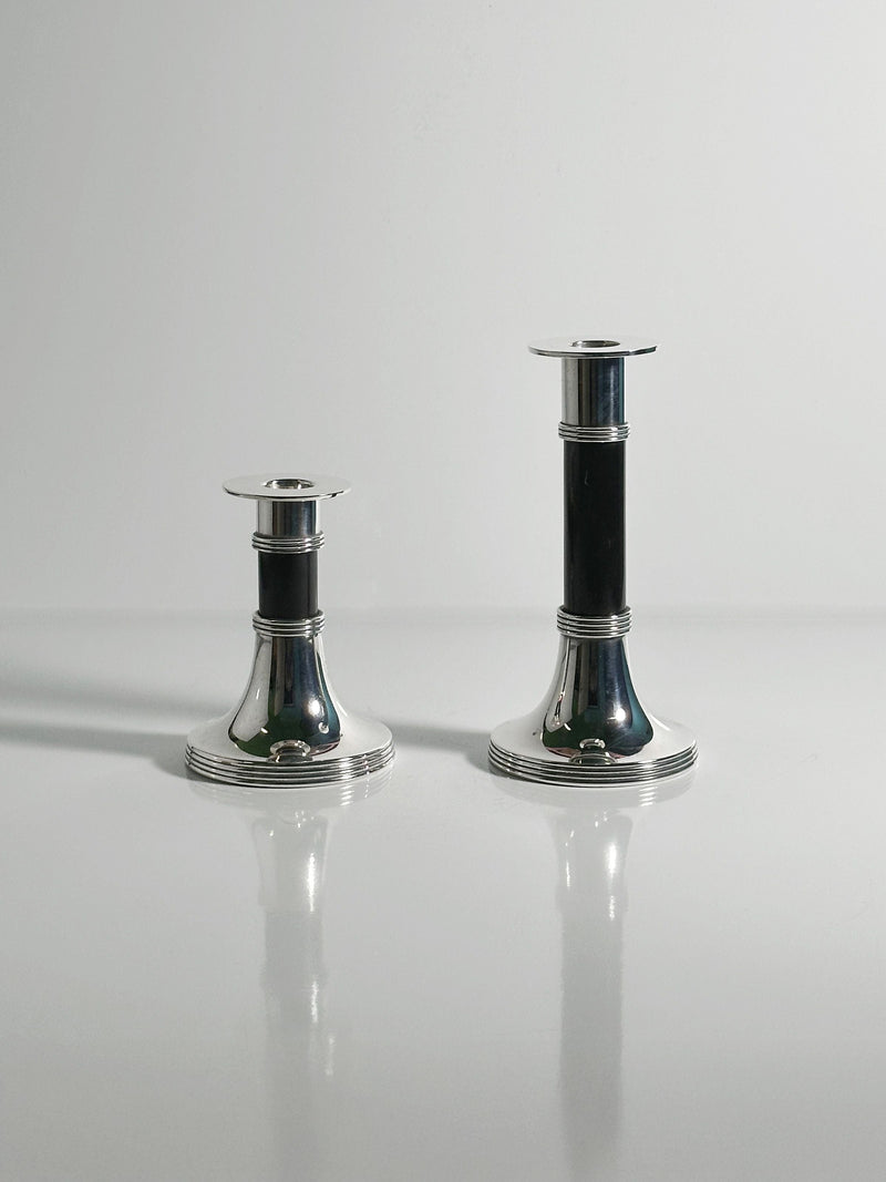 Pair of Silver Plated Candleholders by Gunther Lambert | The Oblist — vintage silver finish