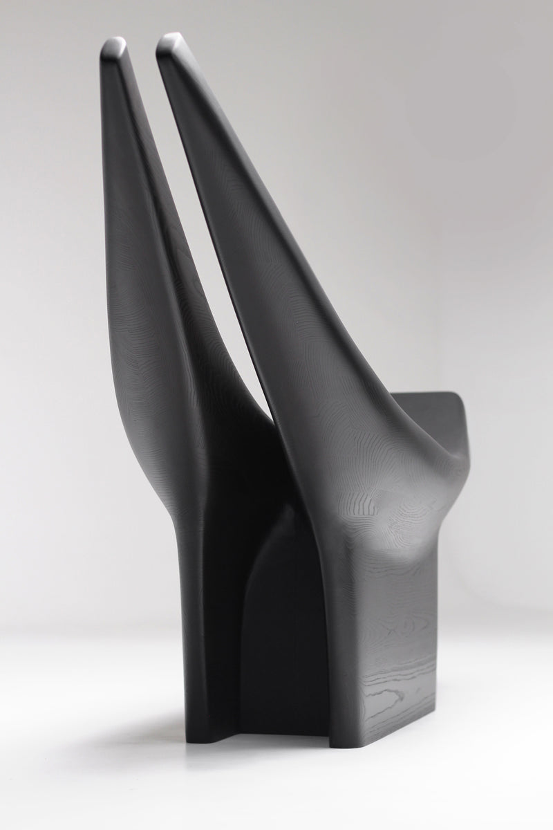 Dym Lounge Chair — close-up of black sculptural backrest
