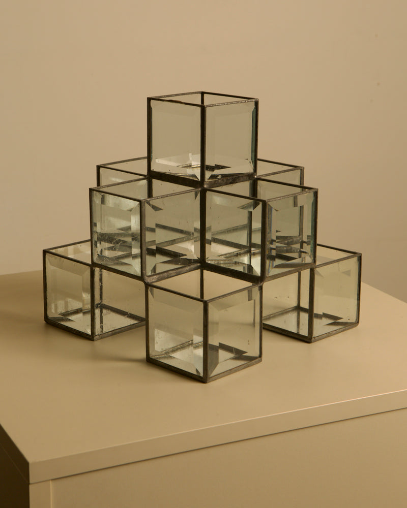 Italian handcrafted metal and glass candle holder from the 70s by Treaptyque | The Oblist — vintage glass design