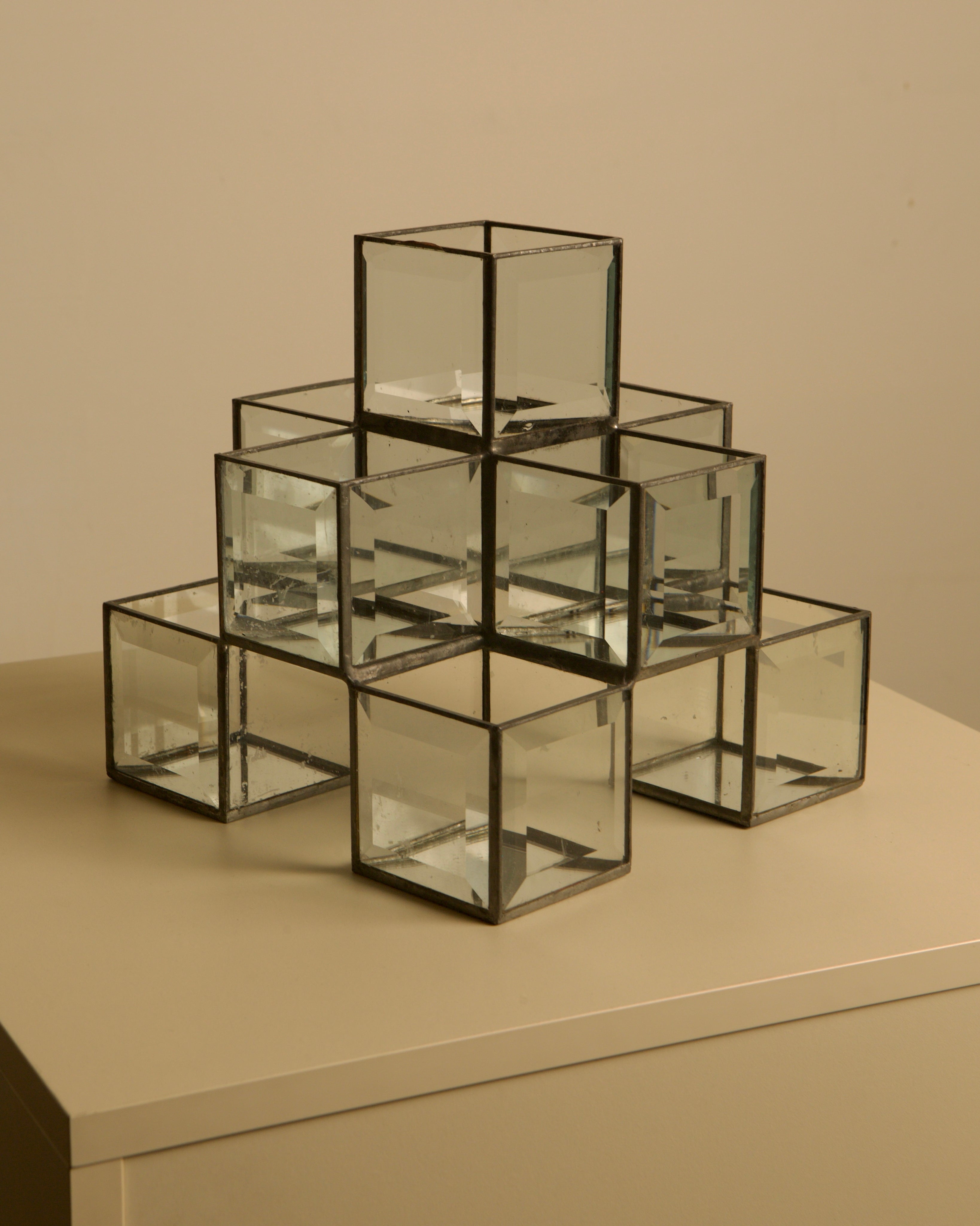 Italian handcrafted metal and glass candle holder from the 70s by Treaptyque | The Oblist — vintage glass design
