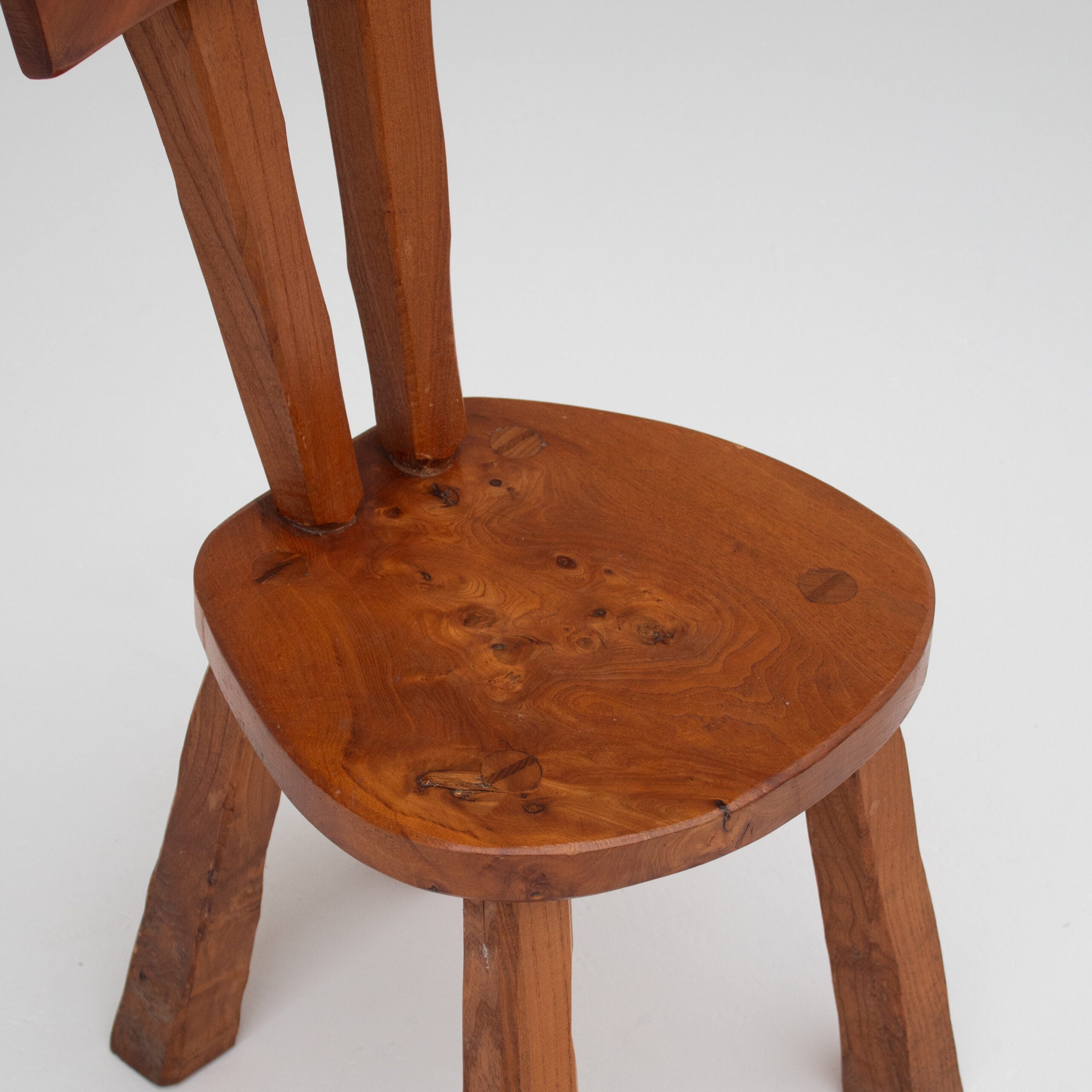 Small Brutalist Solid Elm Chair, France — additional view