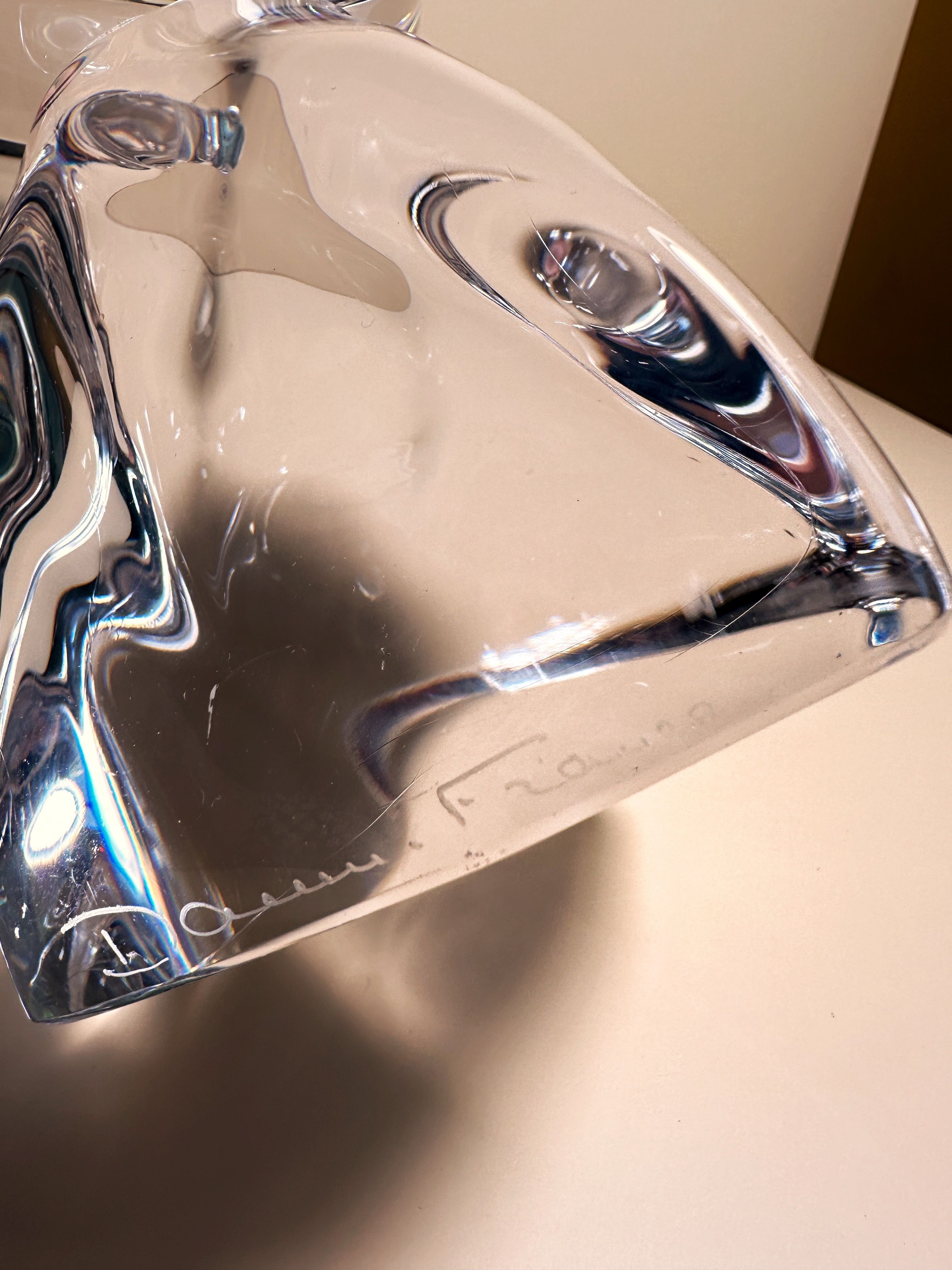 Solid Crystal Glass Brutalist Candelabra by Daum 1950s