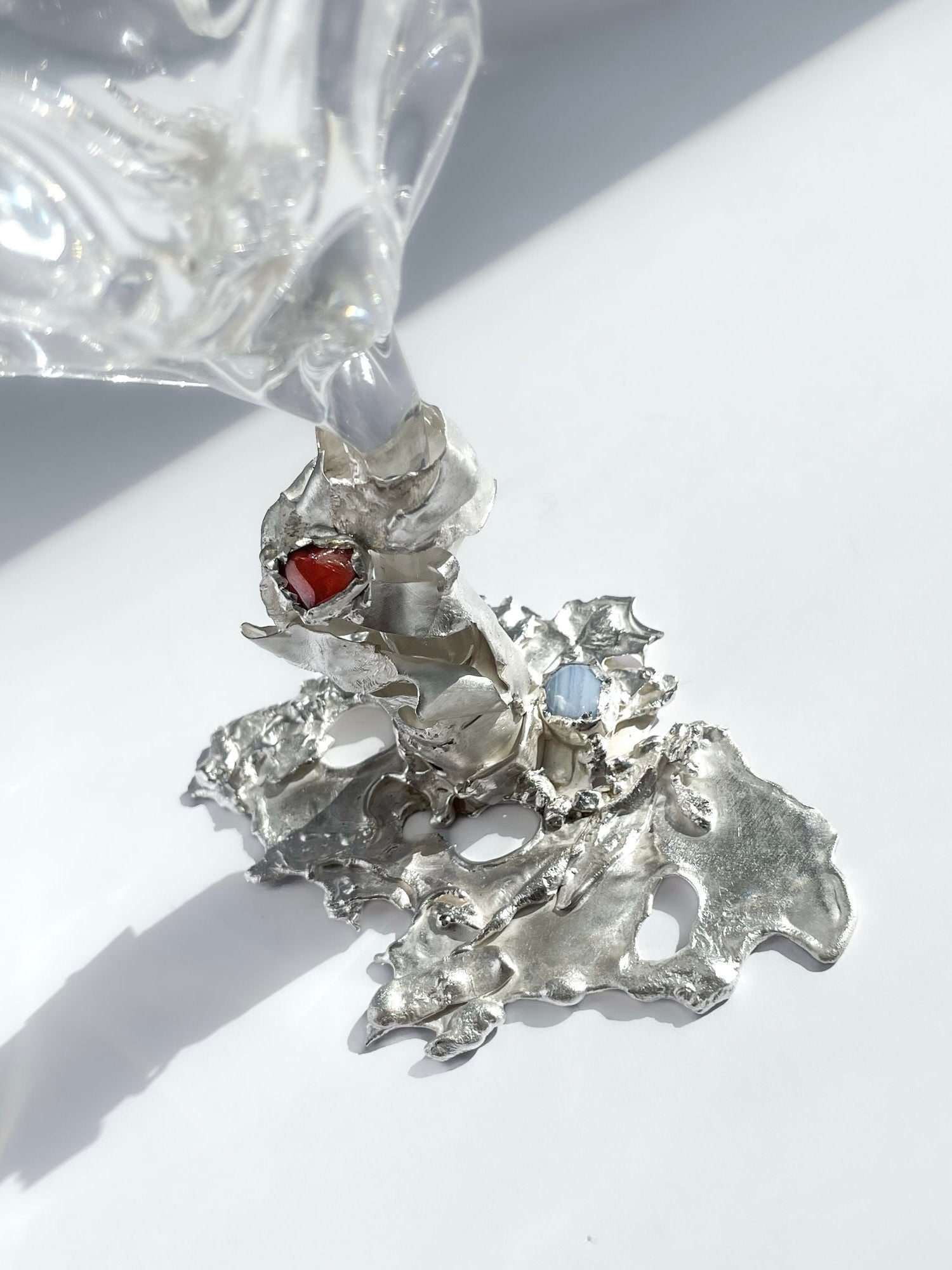 Jewelled Goblet no. 9 x Lindsey Fontijn — close-up of silver base with colored gems