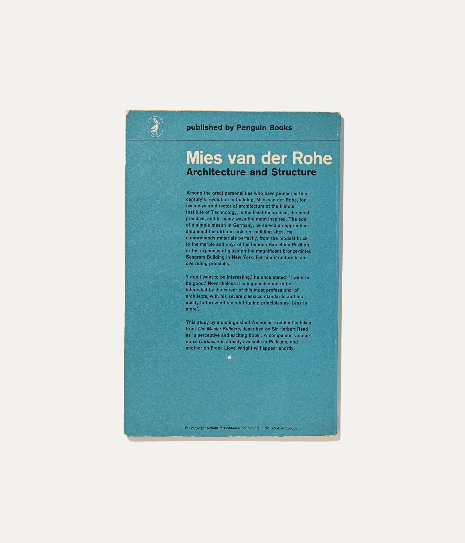 Mies van der Rohe Architecture & Structure, Peter Blake, 1960 Interiors Book — detail view
