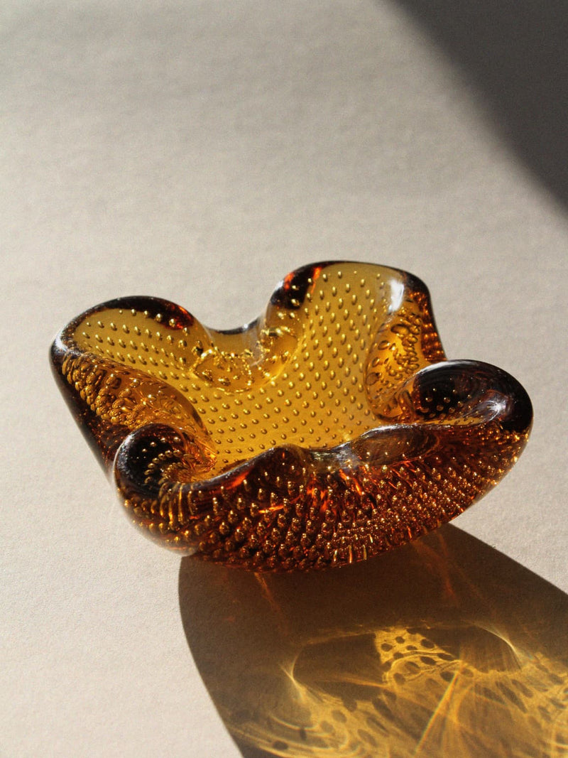 Vintage Murano amber glass ashtray with controlled bubbles, 1960s
