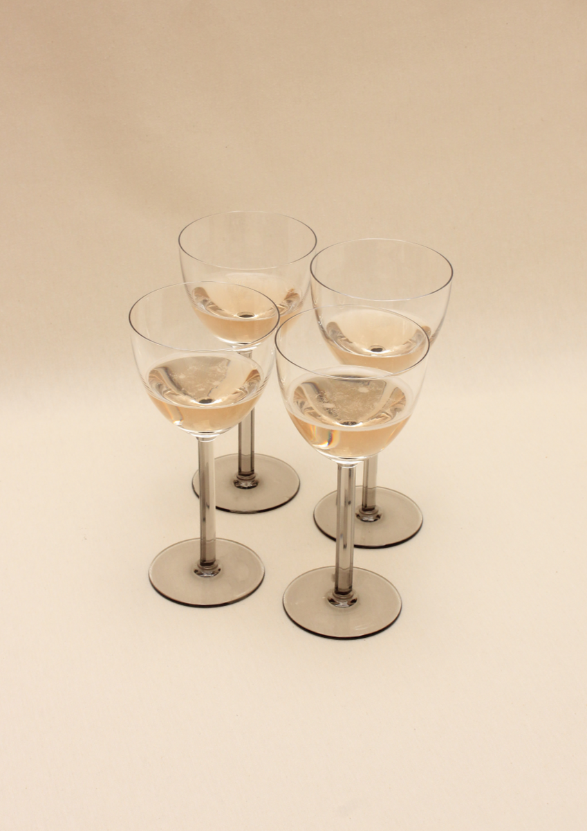 Vintage Set of Six Thick Stem Wine Glasses