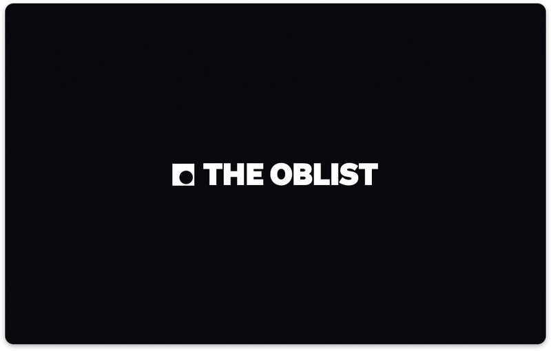 A black background showcases "The Oblist" in bold white text centered, preceded by a small black circle inside a white square, offering The Oblist Gift Card as a convenient present for a hassle-free experience.