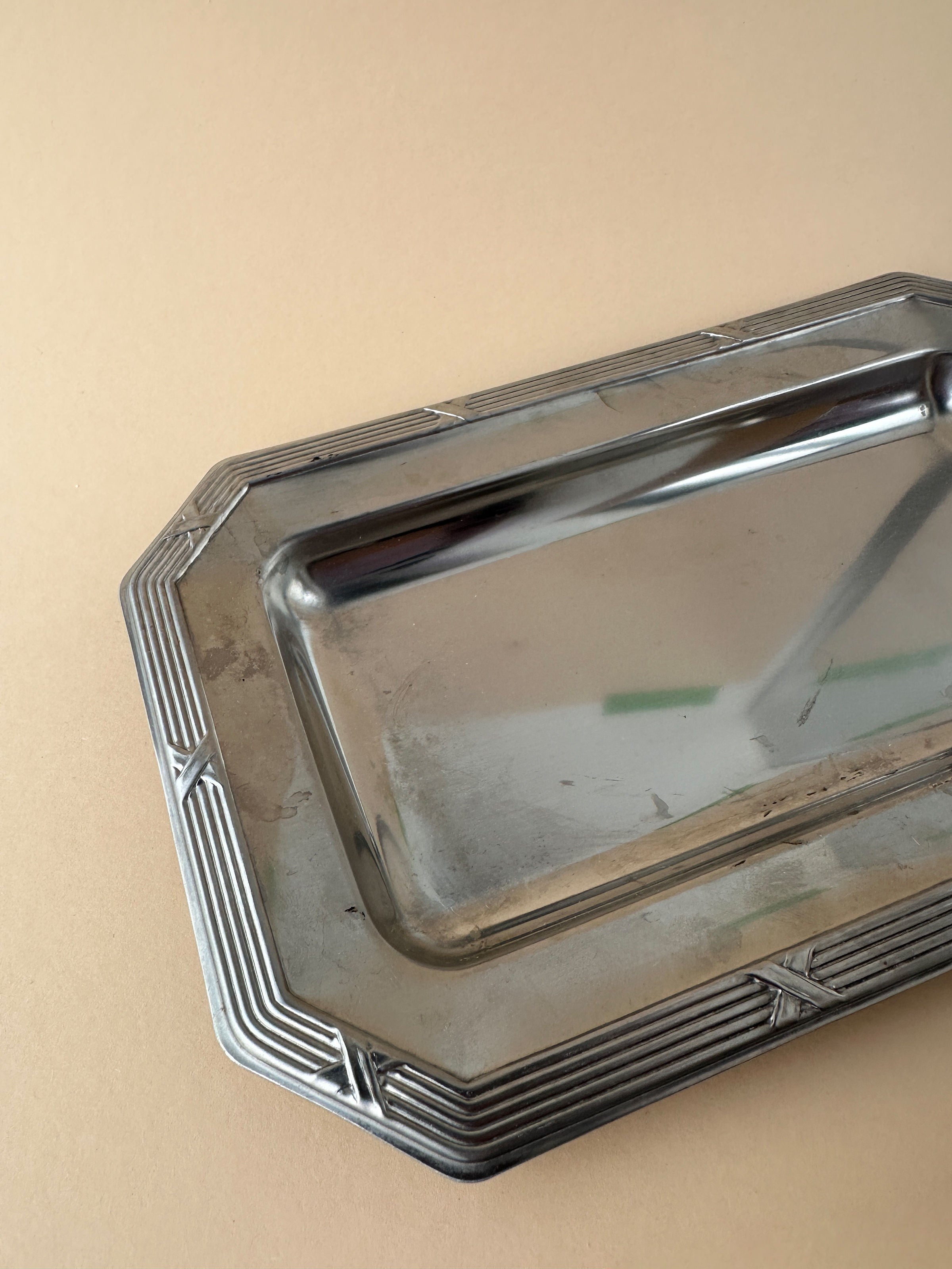 80s Metal Tray in Art Deco Revival Style