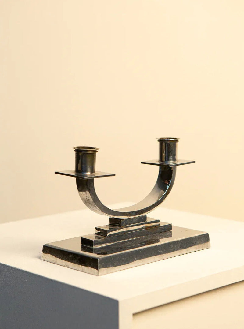 Italian U Candleholder in 70's metal, perfect for vintage decor