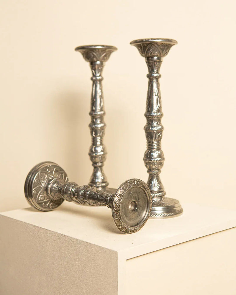 Handcrafted set of 3 Italian candleholders made with intricate designs and elegant details