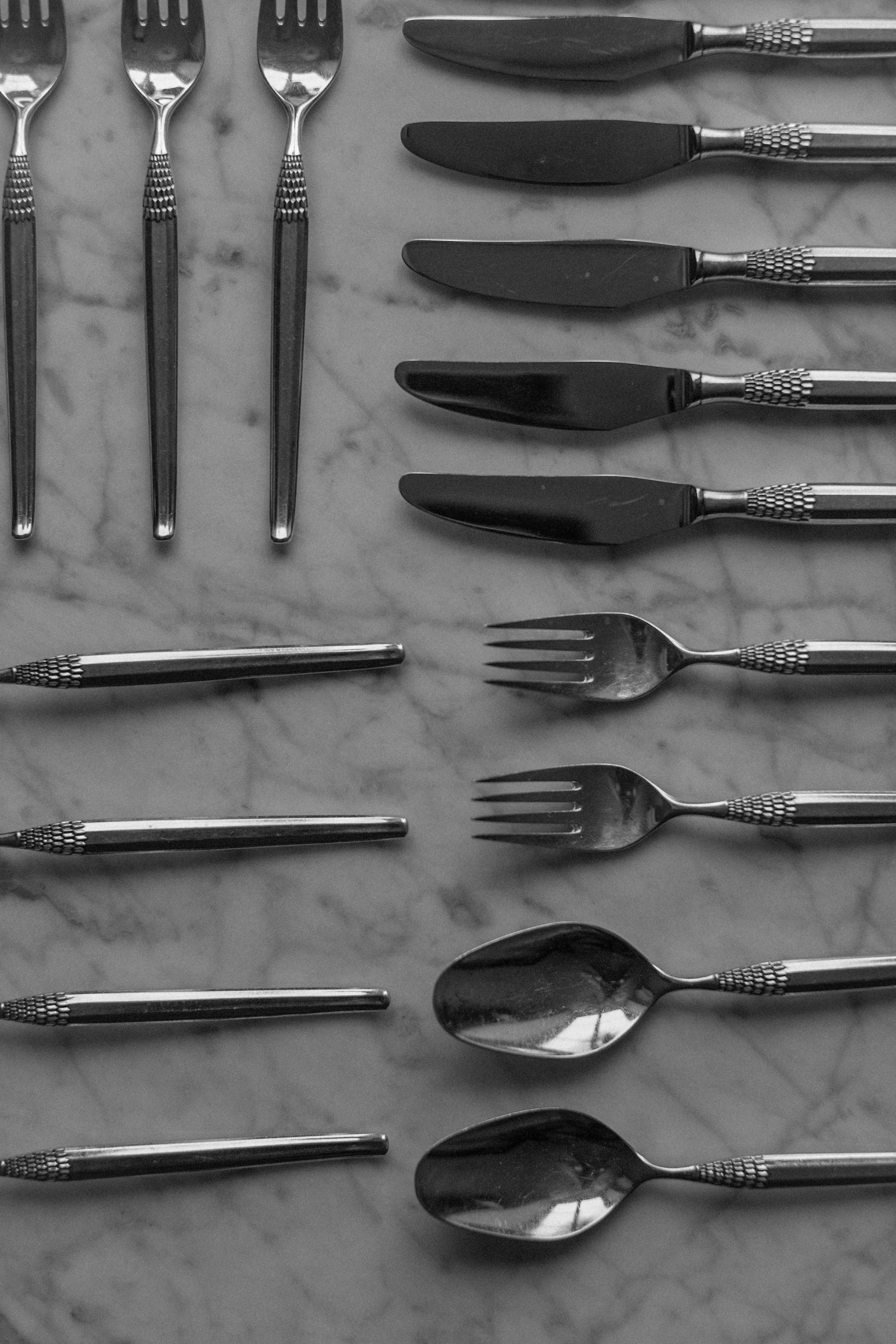 Close-up of Art Deco Cutlery set with intricate etchings and fine craftsmanship