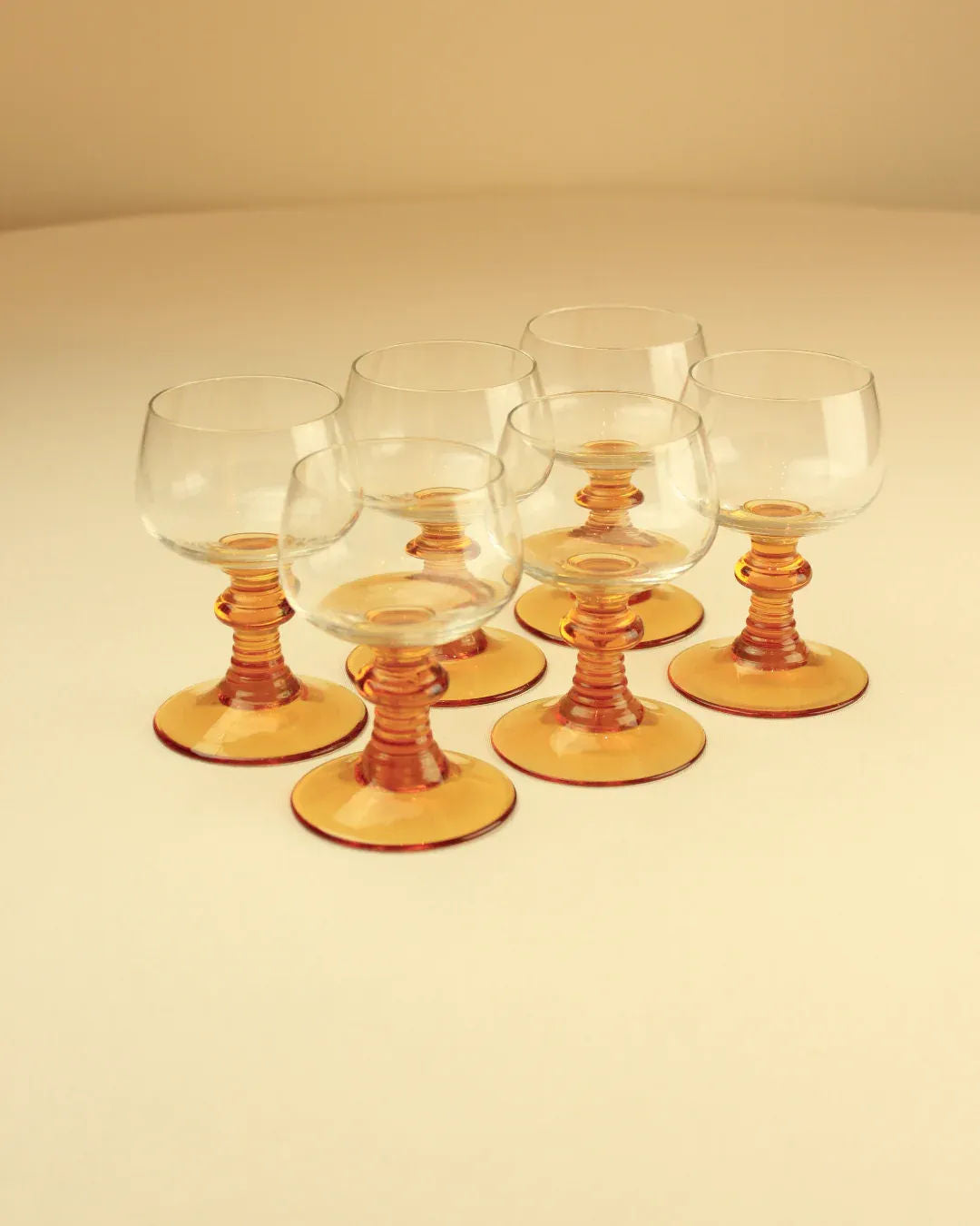  Group of six Roemer glasses with green stems, perfect for entertaining or special occasions