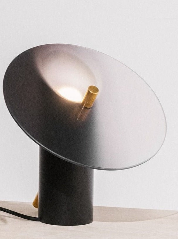 Modern Tinge Table Lamp with brass accents and white fabric shade