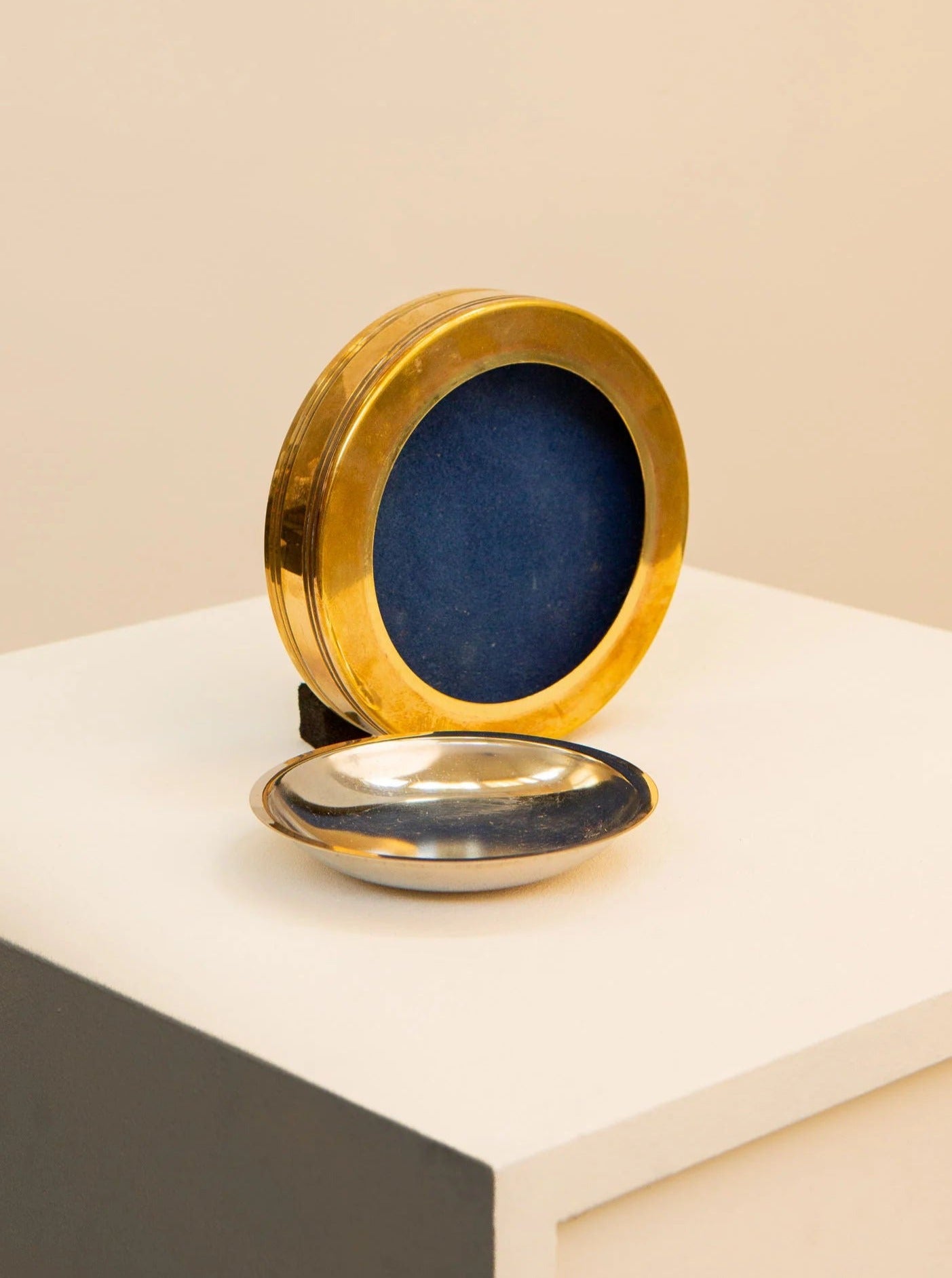 Circular Silver-Plated Metal and 60's Brass Vide Poche