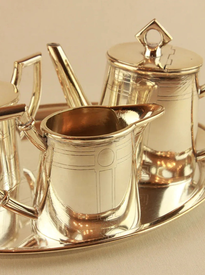  Vintage Art Deco Tea Set with teapot, sugar bowl, creamer, and cups 