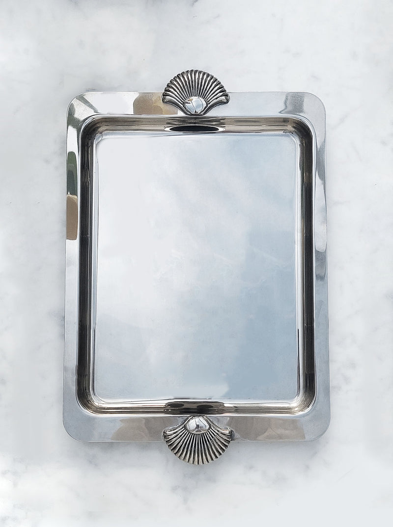 Large Shell Tray in White and Gold, perfect for serving and displaying 