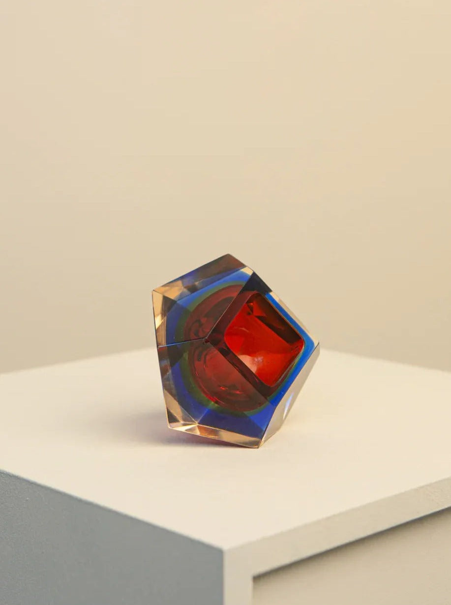 Vide Poche en verre de Murano rouge et bleu par Flavio Poli pour Seguso années 60