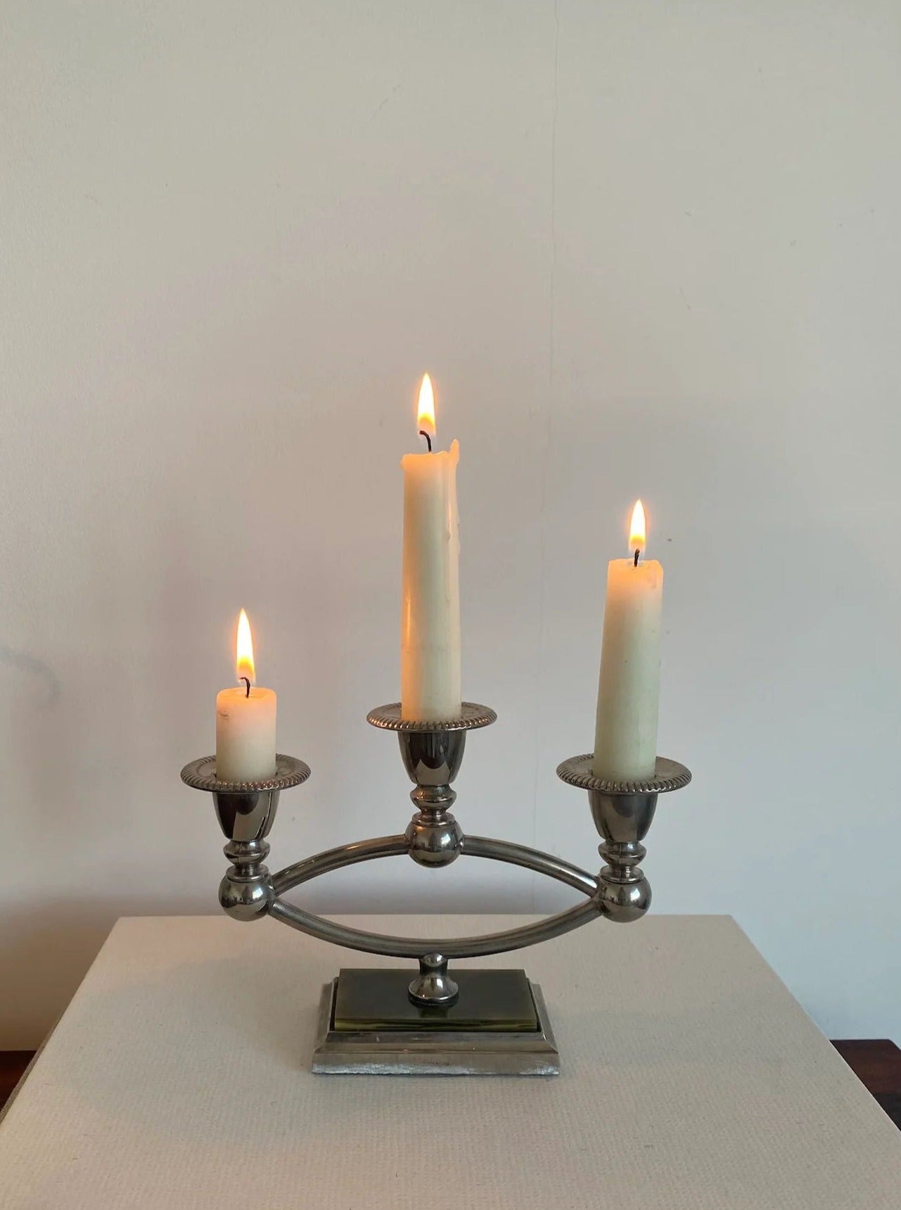 Mid Century Chrome and Onyx Candle Holder