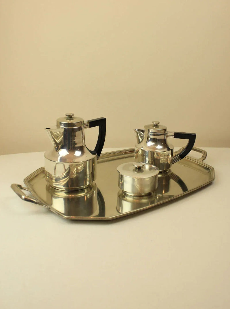 Vintage-inspired Art Deco Coffee and Tea Set with intricate geometric patterns