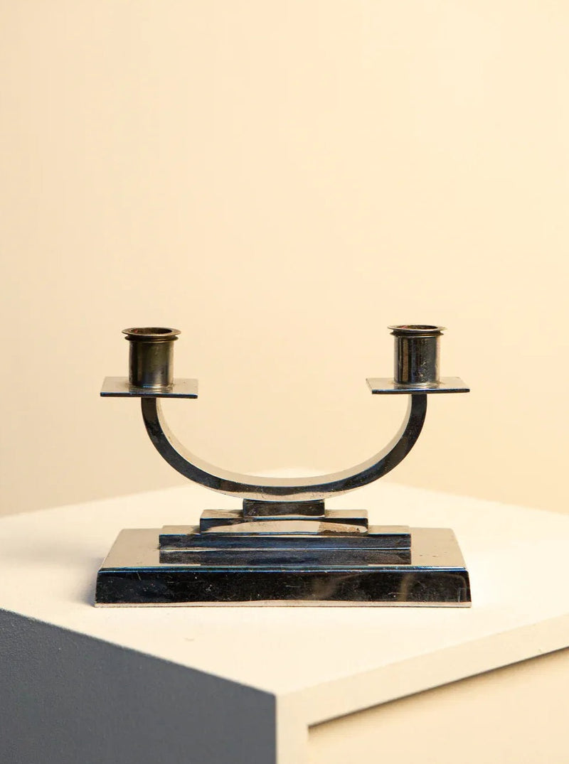Elegant Italian U Candleholder made of 70's metal, stylish and durable